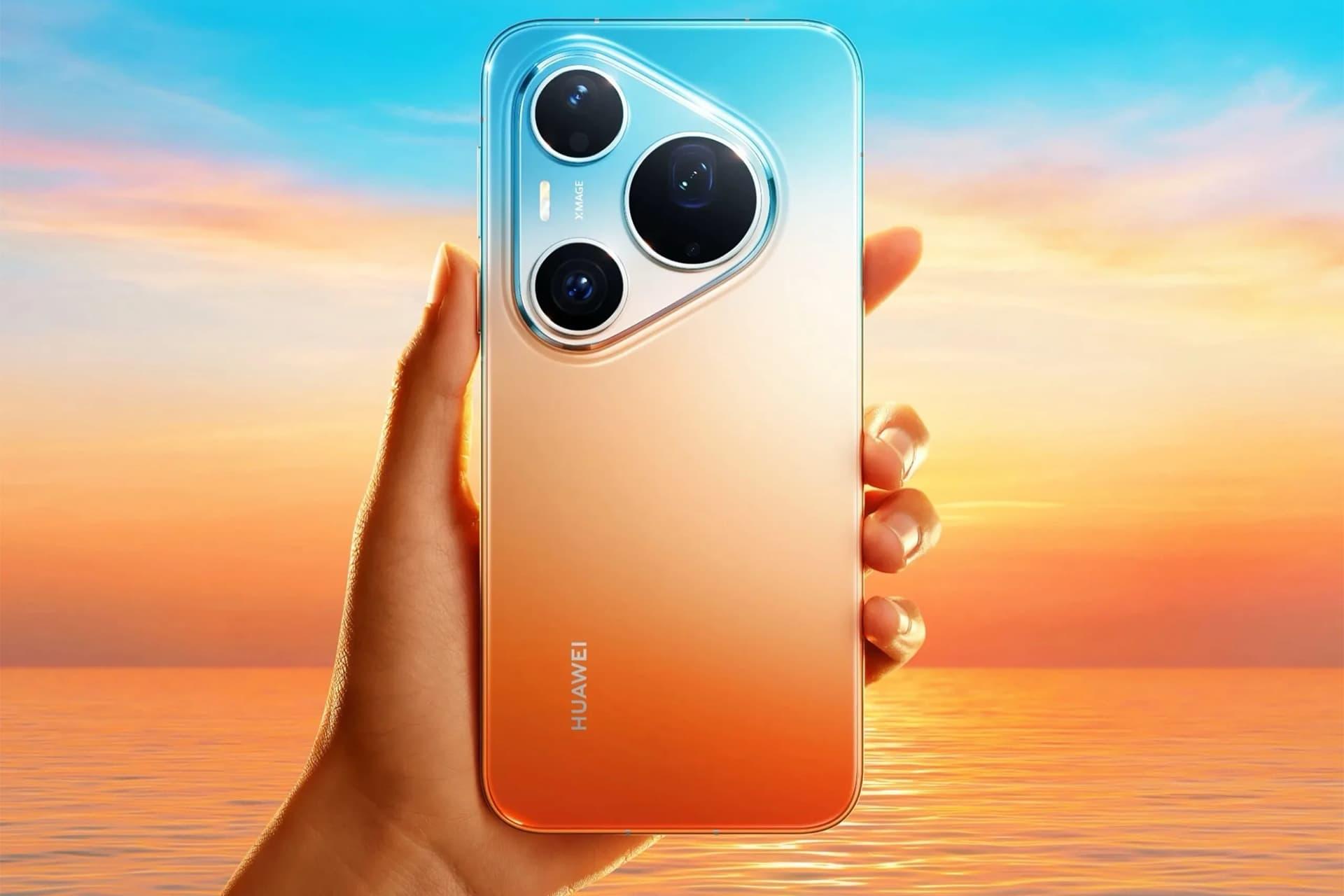 پنل پشت گوشی هواوی پیورا ۹۰ پرو مکس رنگ آبی و نارنجی در دست