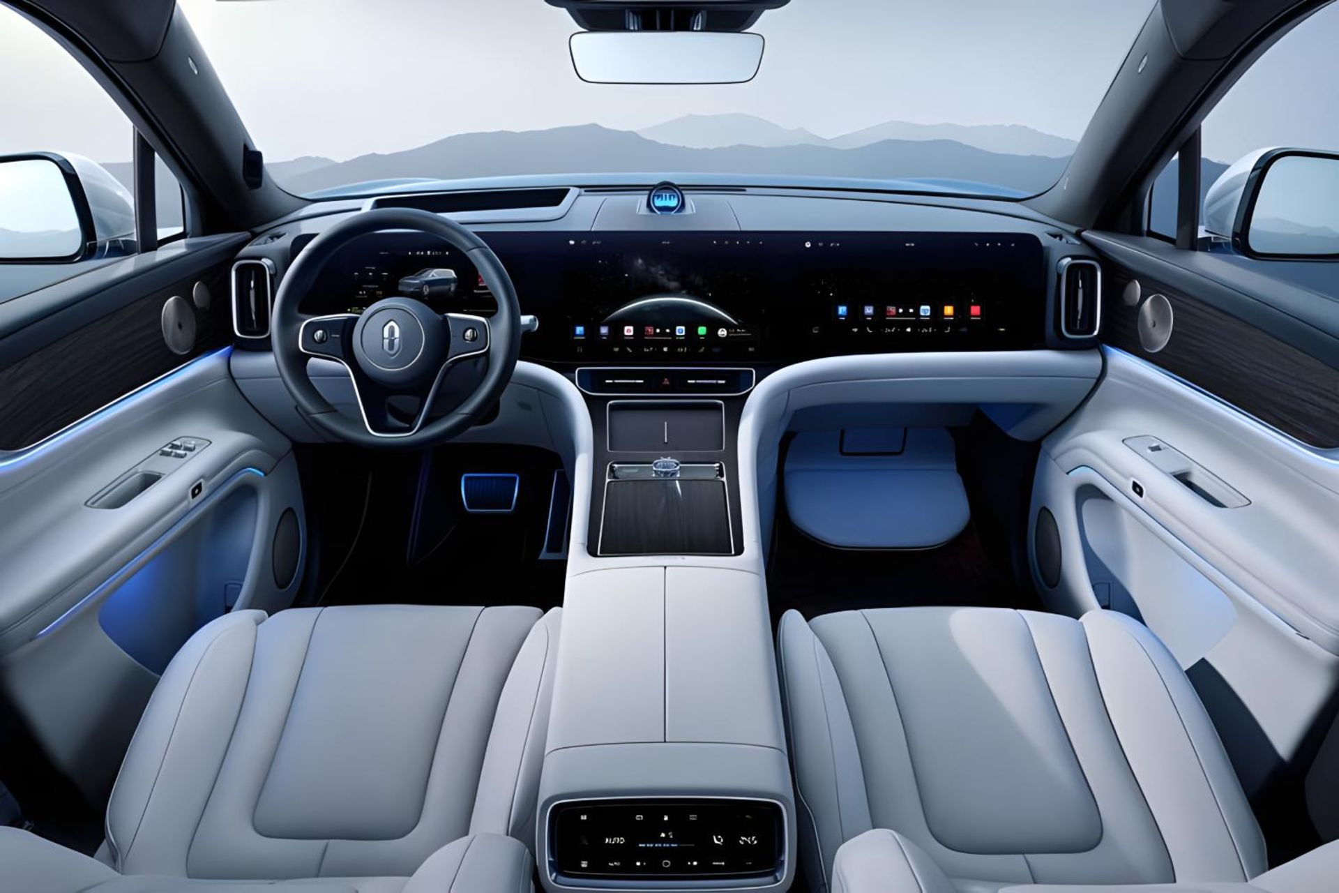 نمای داخل خودرو هوشمند با سیستم رانندگی خودکار هواوی