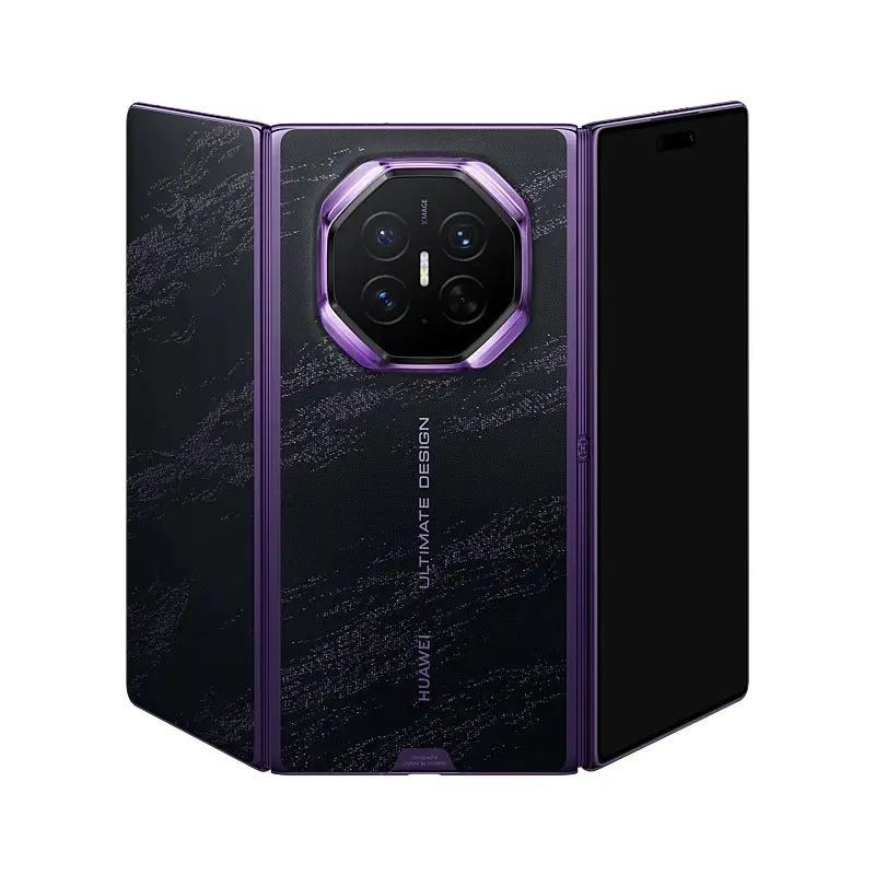 گوشی تاشو سه‌تکه هواوی (Huawei) با بدنه بنفش و طراحی مدرن