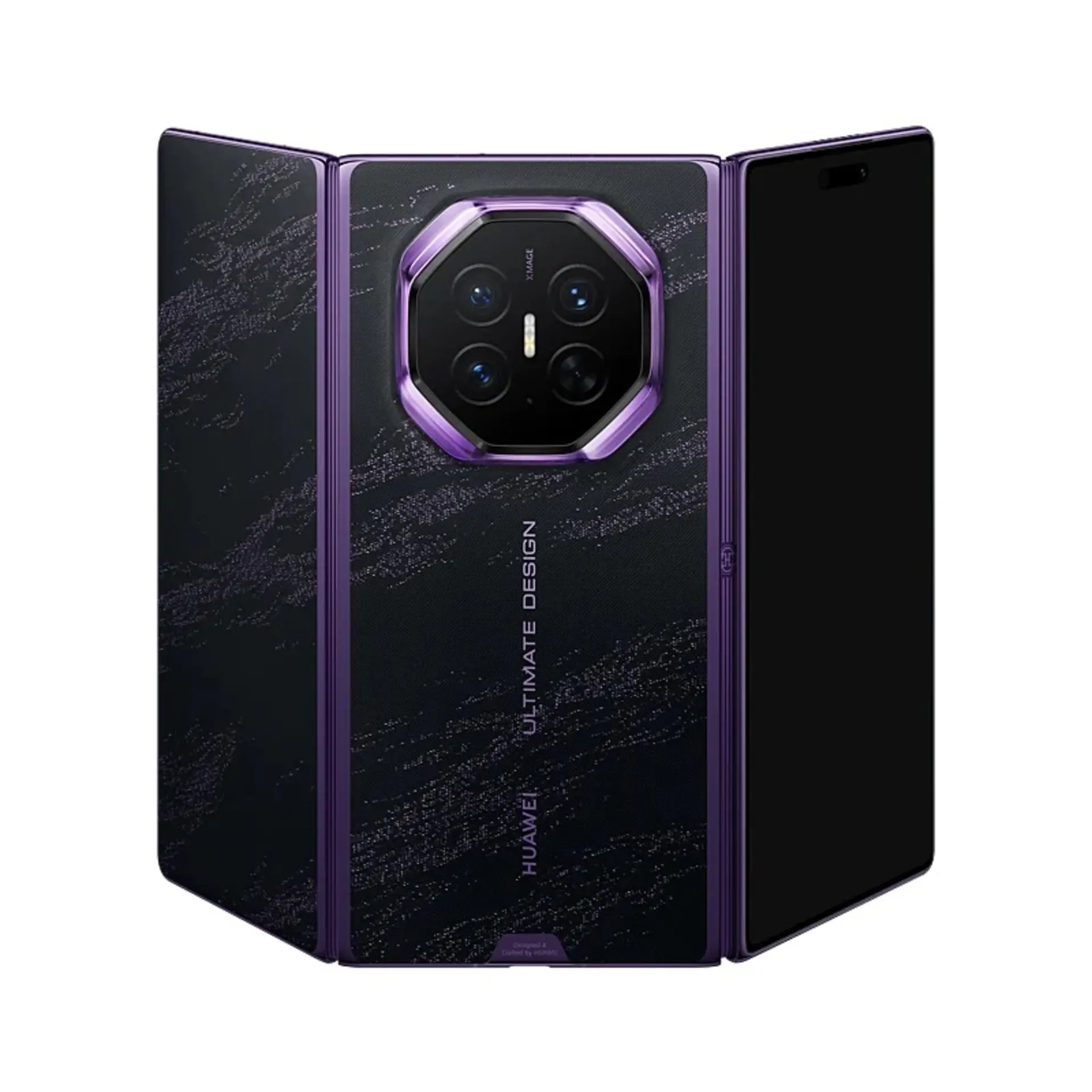 گوشی تاشو سه‌تکه هواوی (Huawei) با بدنه بنفش و طراحی مدرن