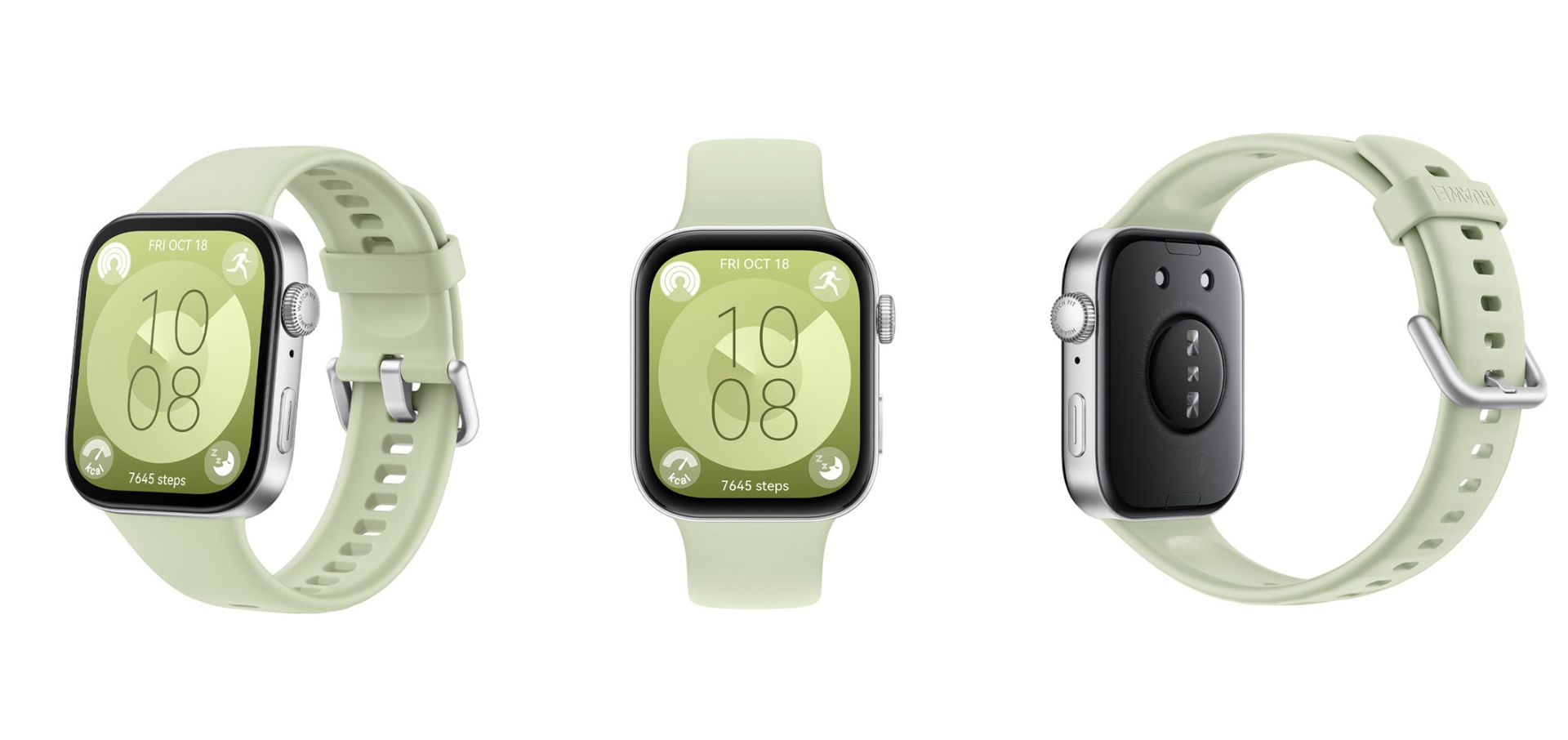 تصاویر رندر فاش‌شده از رنگ سبز ساعت هوشمند میان‌رده هواوی واچ فیت ۳ پس‌زمینه سفید
