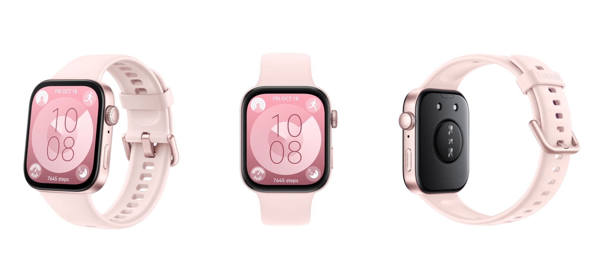 تصاویر رندر فاش‌شده از رنگ صورتی ساعت هوشمند میان‌رده هواوی واچ فیت ۳ پس‌زمینه سفید