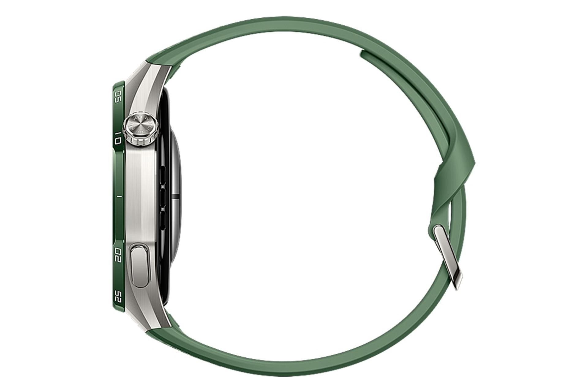 ساعت هوشمند هواوی واچ Huawei Watch GT 7 Pro نقره ای با بند سبز از نمای کناری