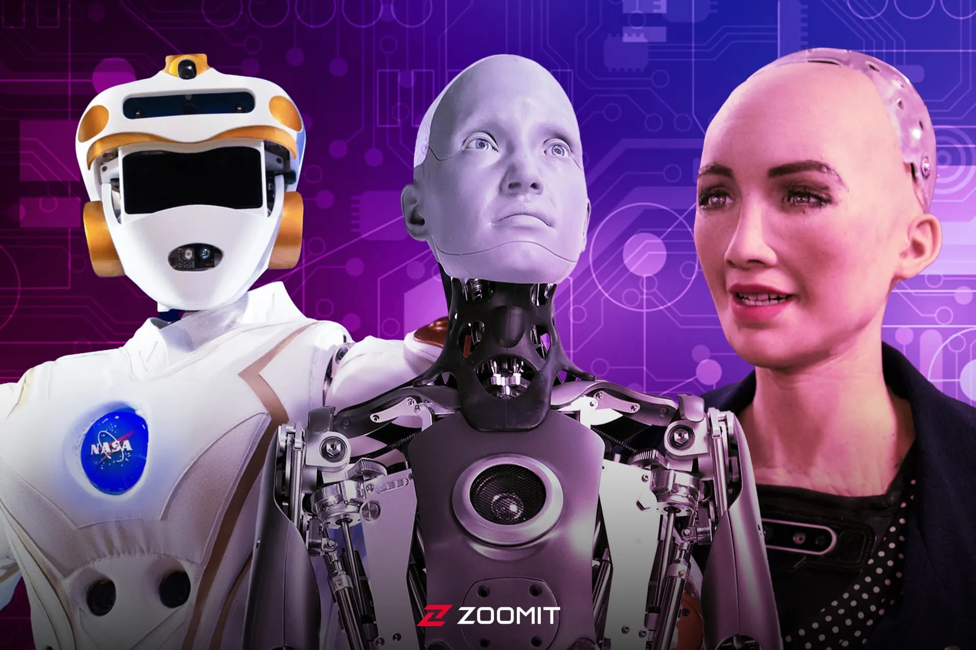 ربات‌های انسان‌نما از راست: سوفیا، آمکا و والکری