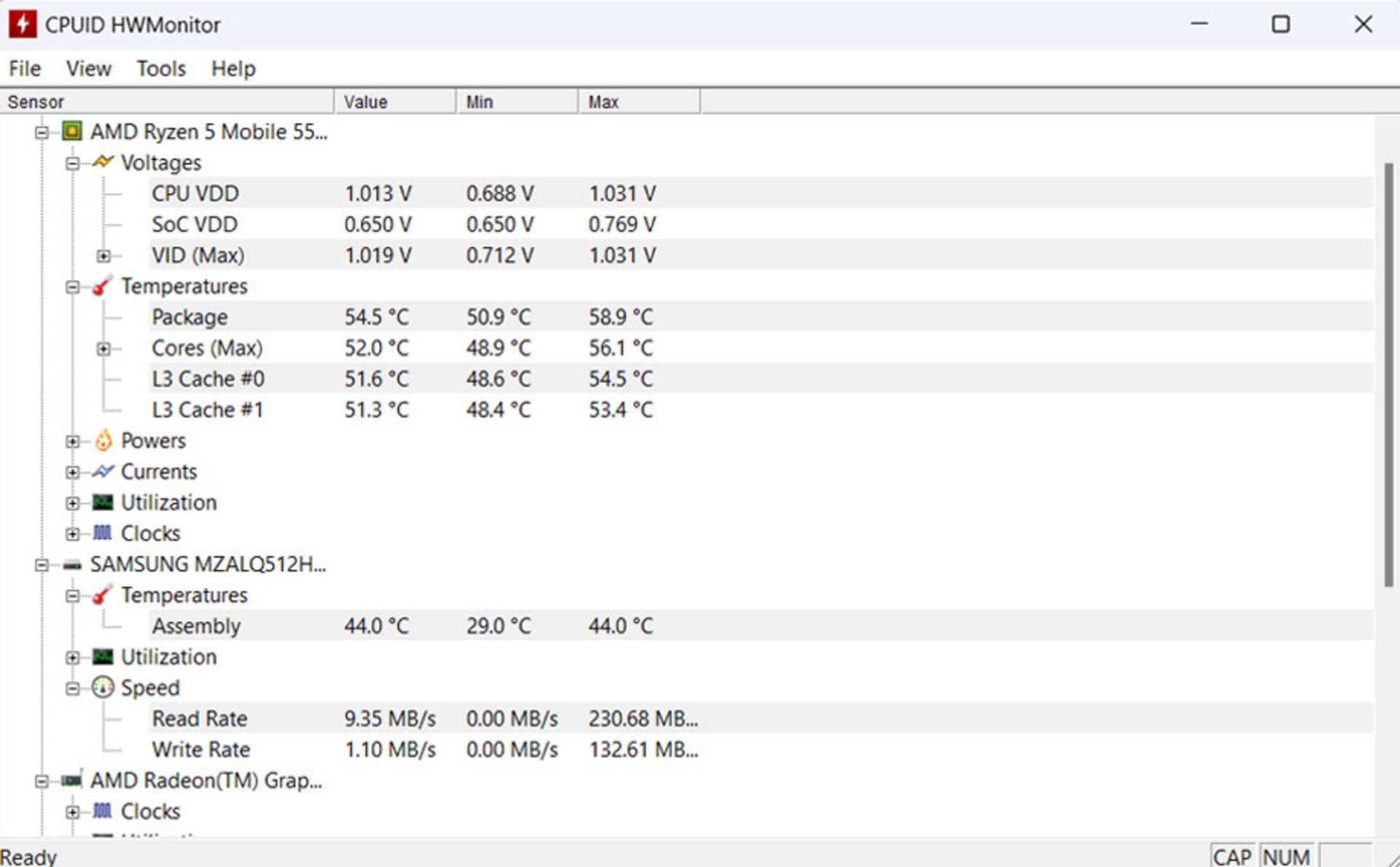 فضای نرم‌افزار HWMonitor