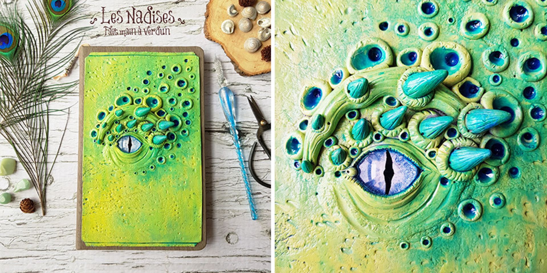 دفتر سبز فلس اژدهایی با چشم اژدها آبی