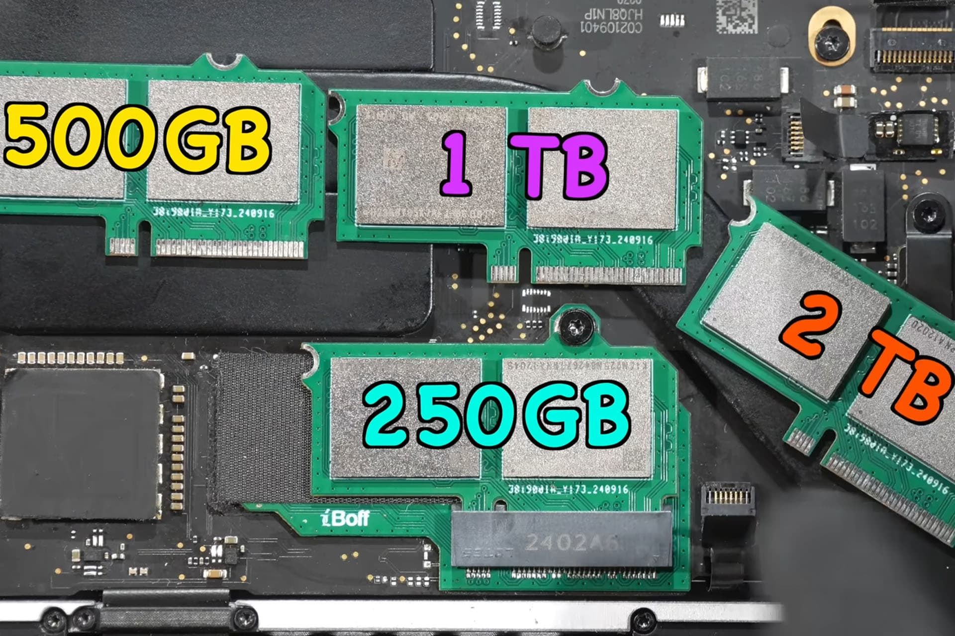 ماژول‌های SSD روی لاجیک برد مک‌بوک 