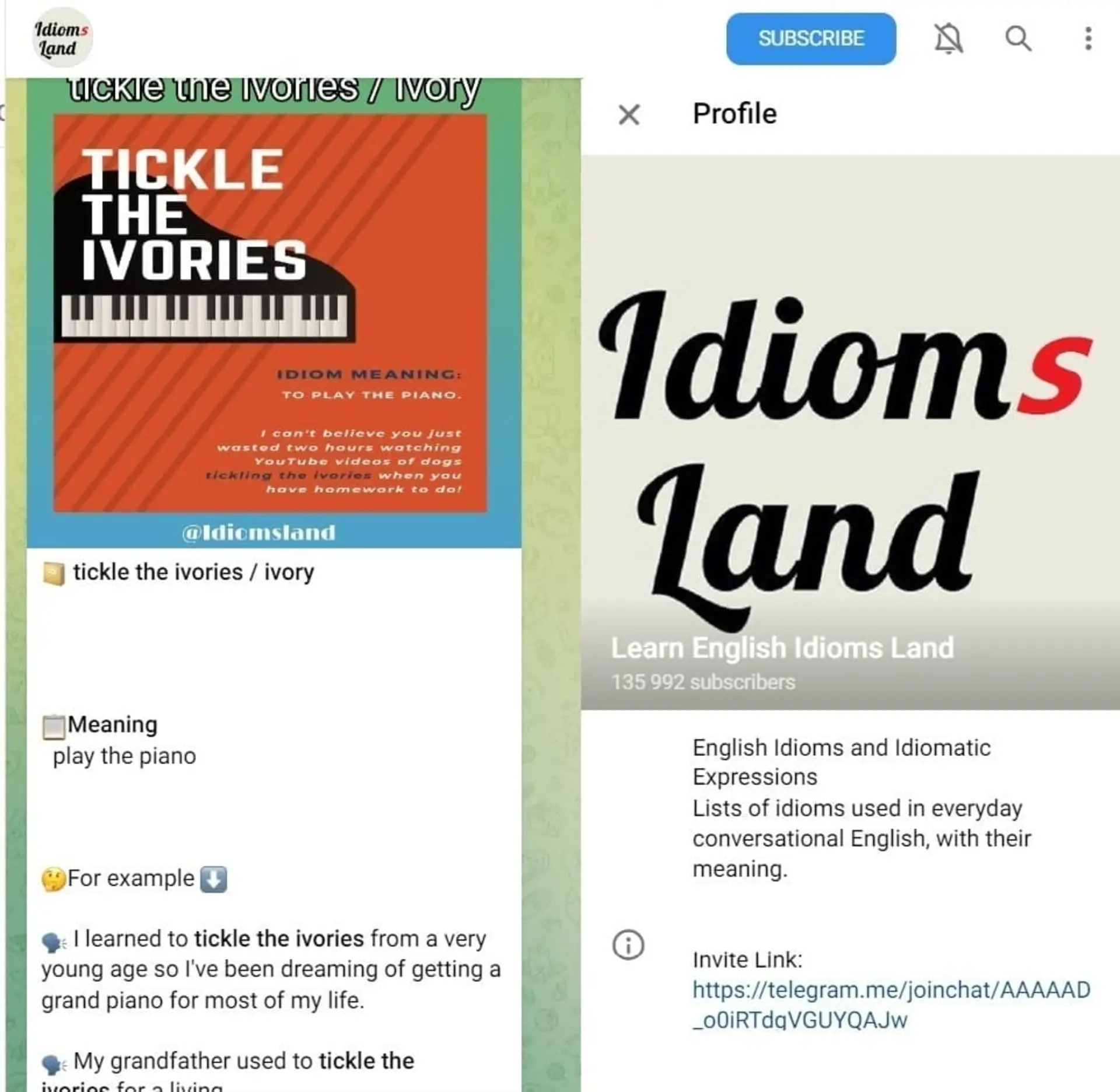  کانال انگلیسی تلگرام آموزش زبان idiomsland