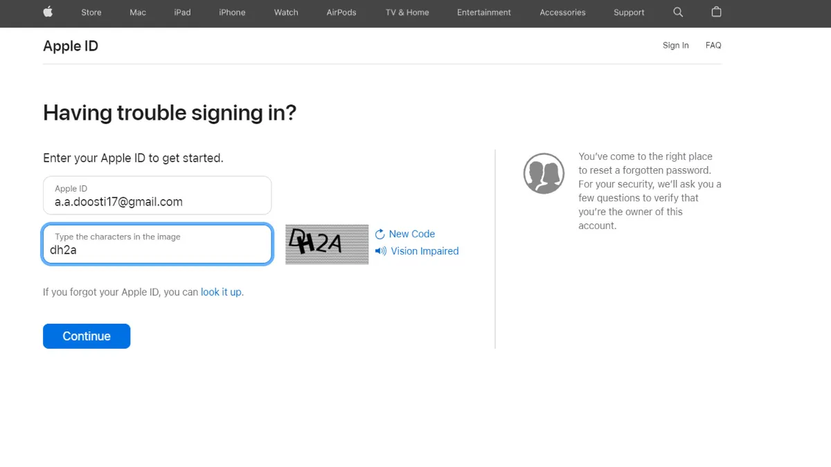 وبسایت iforgot برای تغییر پسورد اپل آیدی