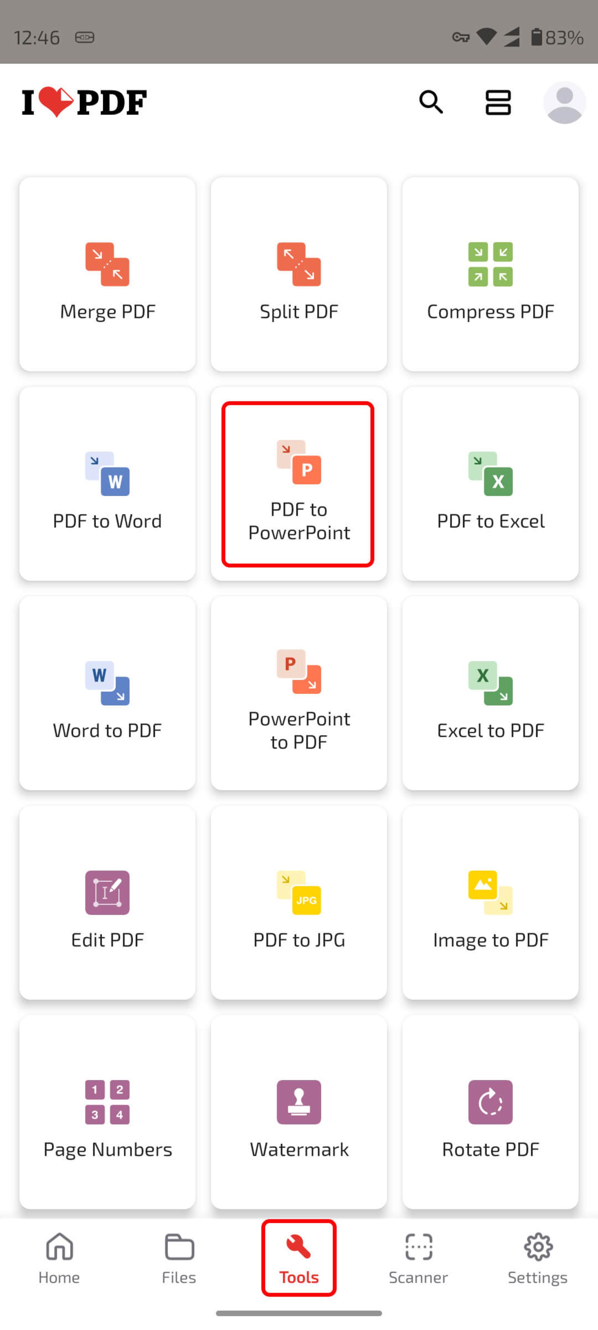 تبدیل پی دی اف به پاورپوینت با اپلیکیشن ilovepdf