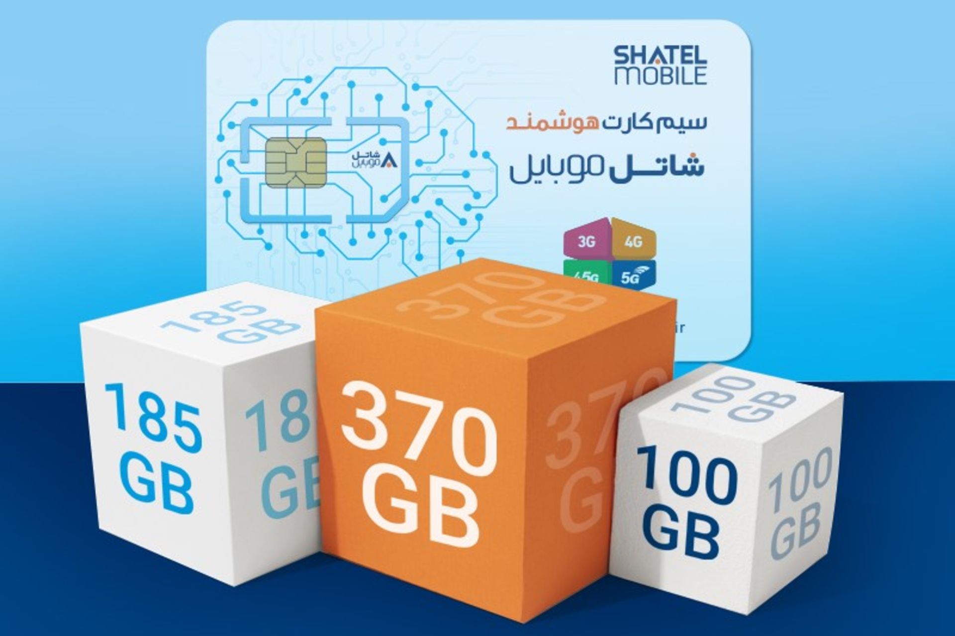 طرحی از چند مکعب و کارت شارژ شاتل موبایل