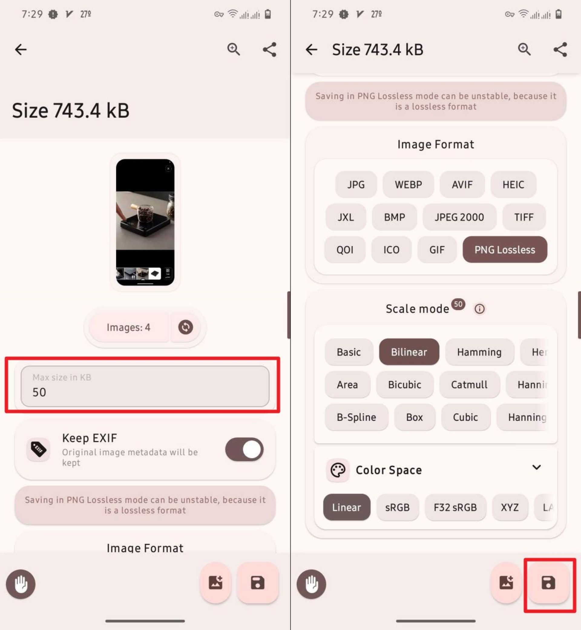 تنظیمات فشرده‌سازی تصویر در اپلیکیشن Image Toolbox
