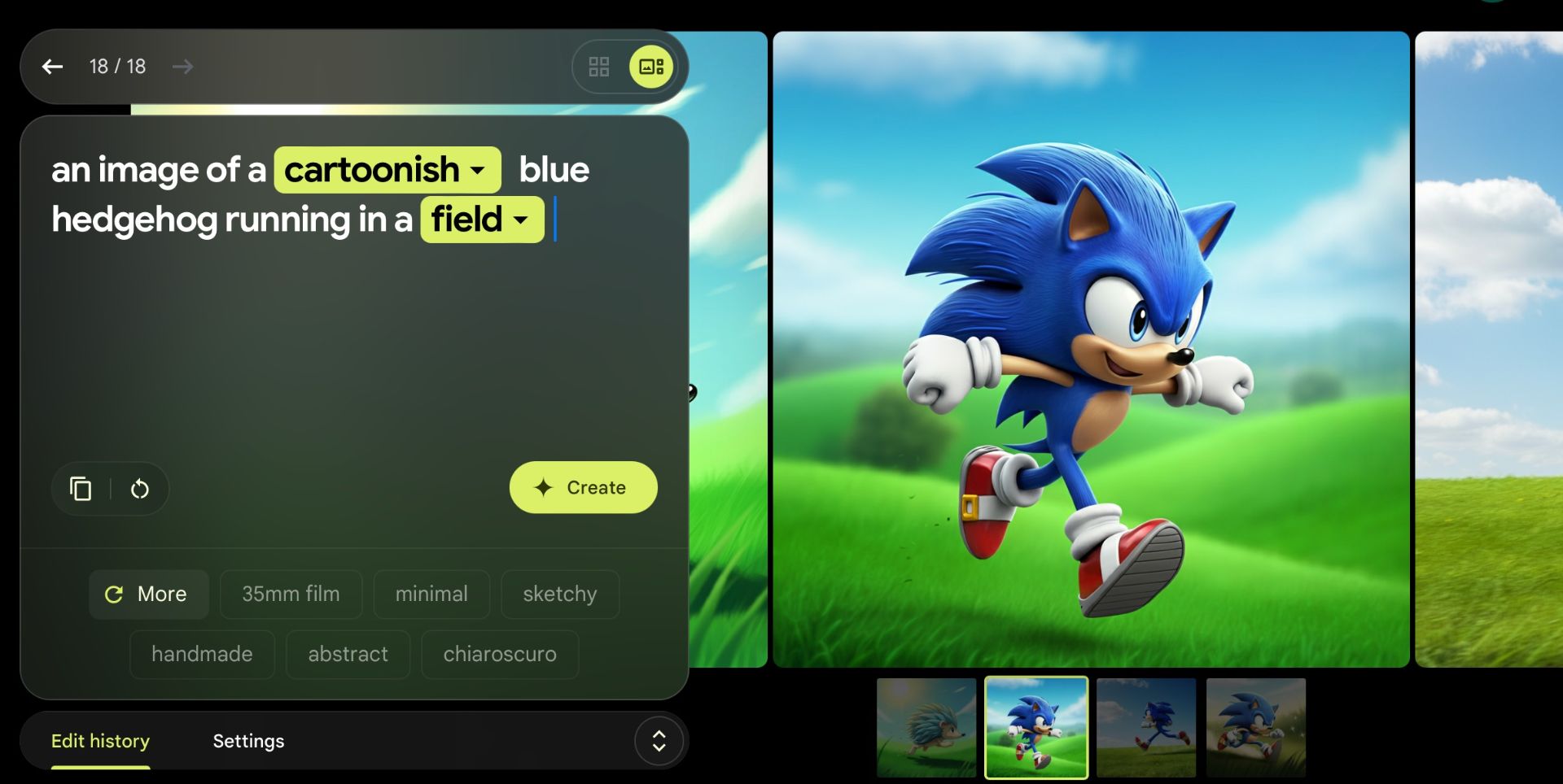 شخصیت سونیک در مزرعه درحال دویدن تولیدشده با هوش مصنوعی