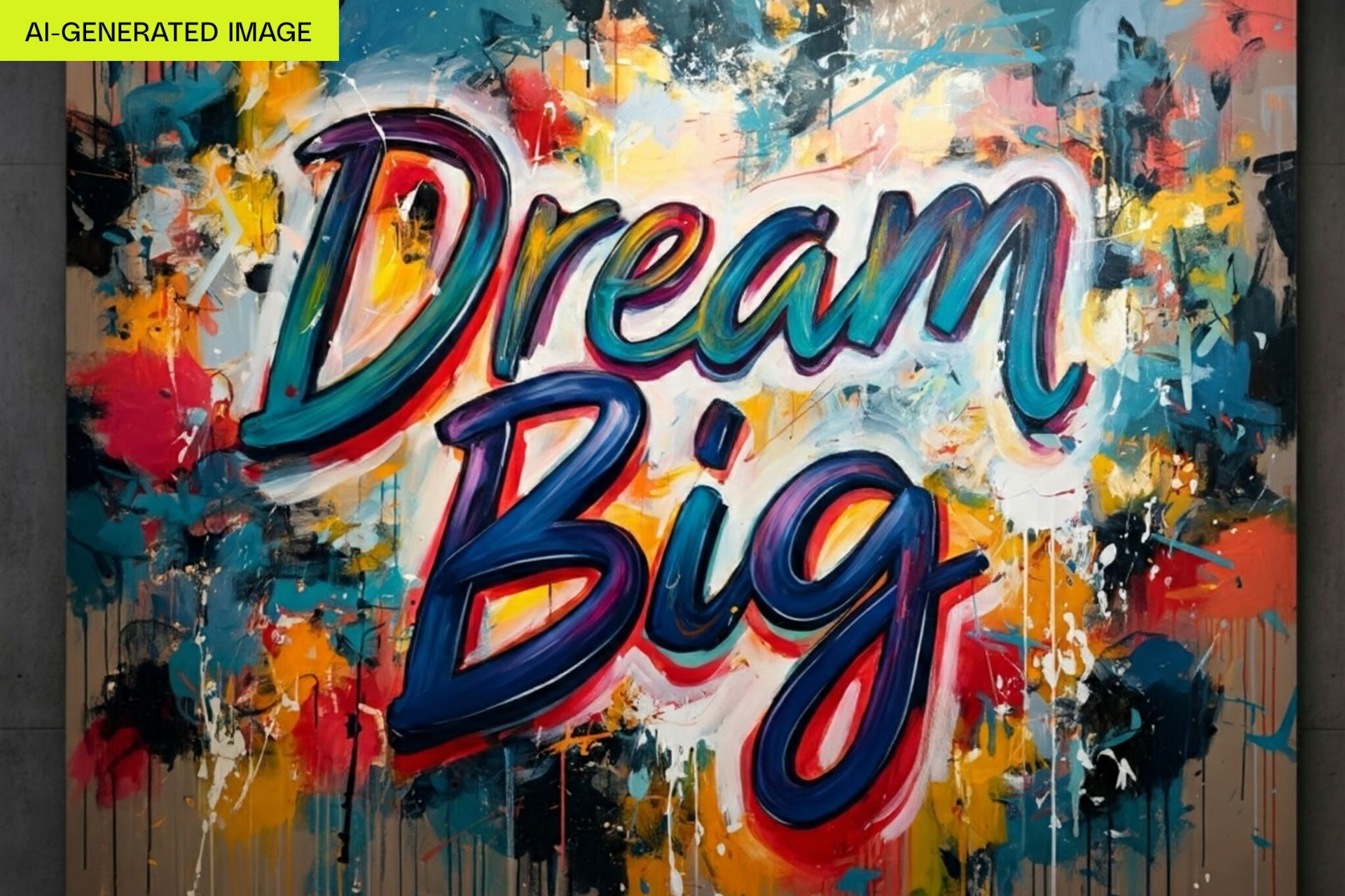 عبارت Dream Big روی تابلویی به طرح رنگ روغن