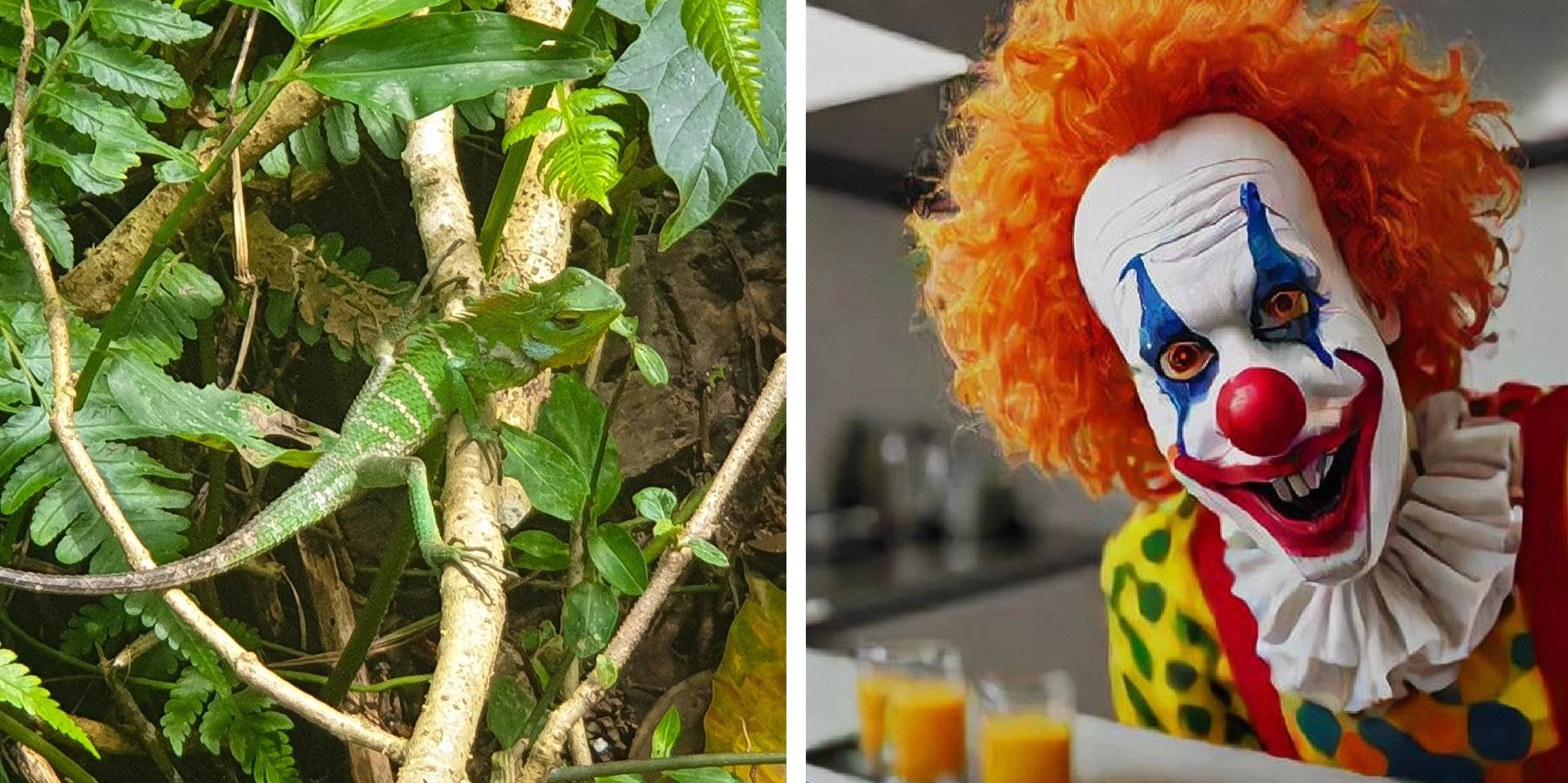 تصویر دلقک و مارمولکی در جنگل