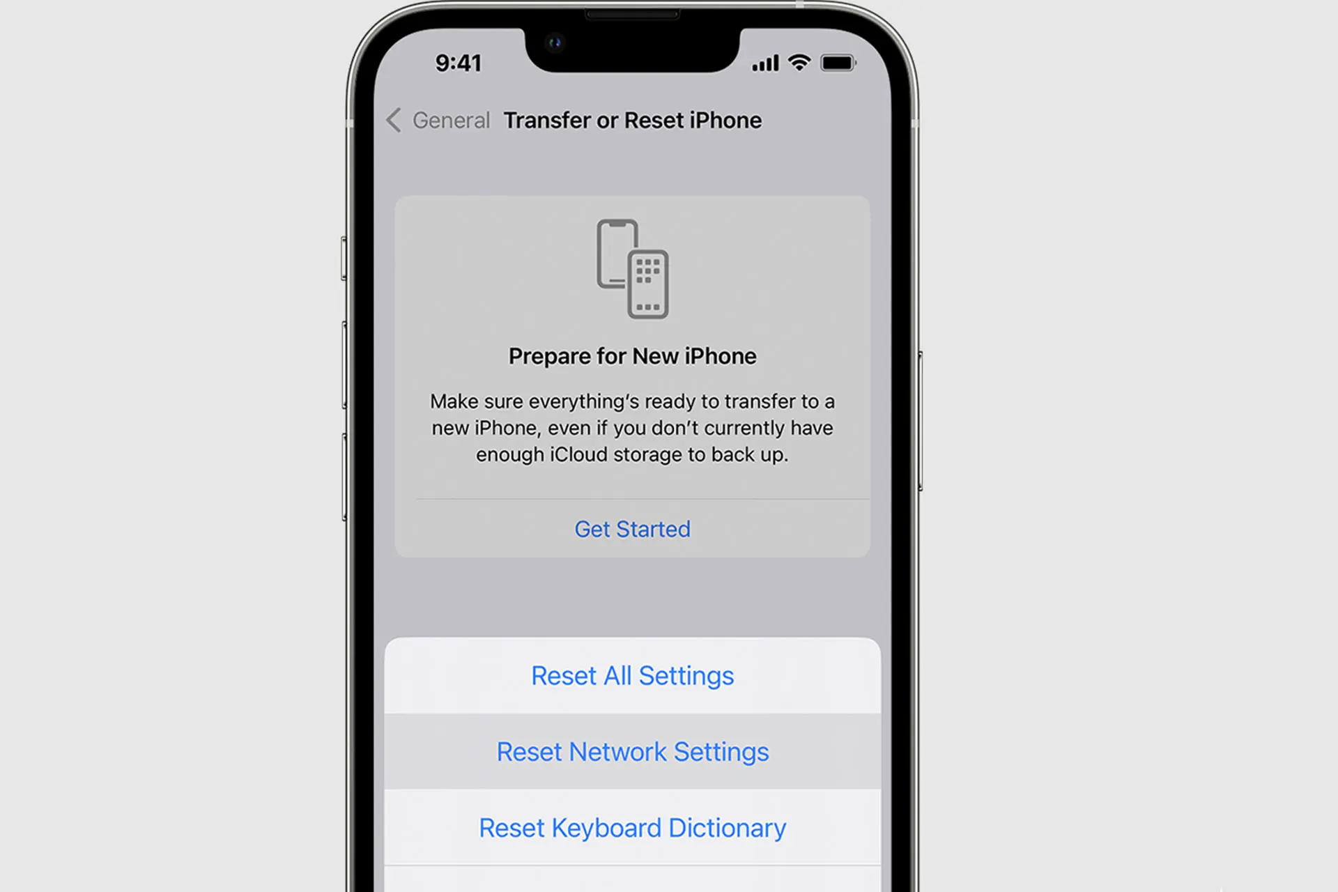 بخش reset network settings در تنظیمات آیفون