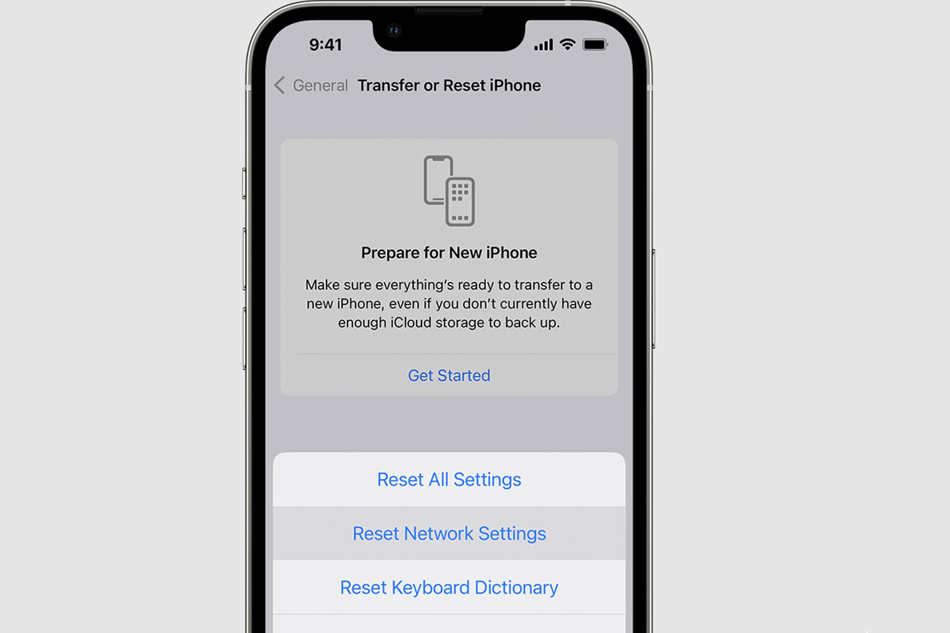 بخش reset network settings در تنظیمات آیفون