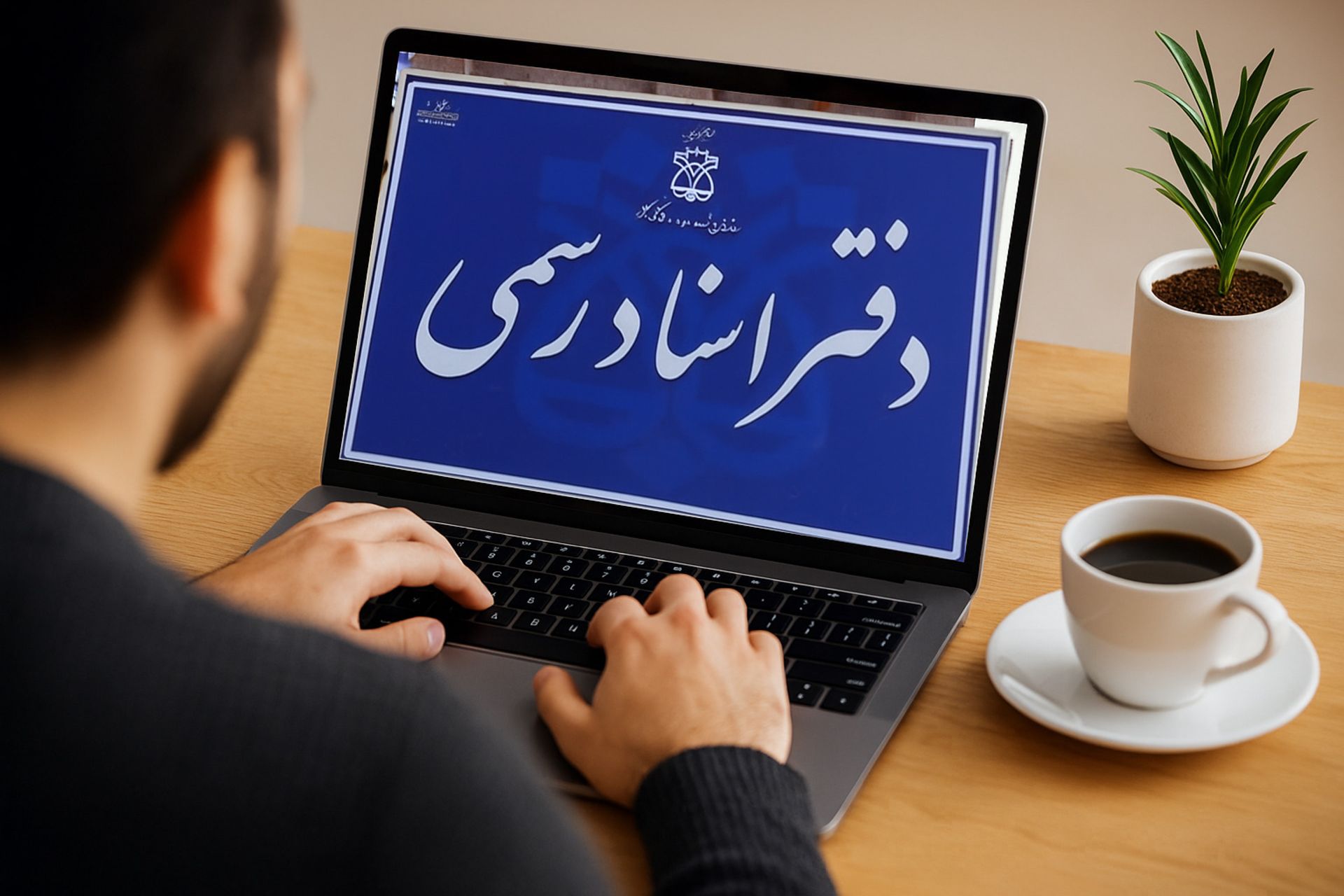 مرد در حال کار با لپ‌تاپ در سایت اسناد رسمی