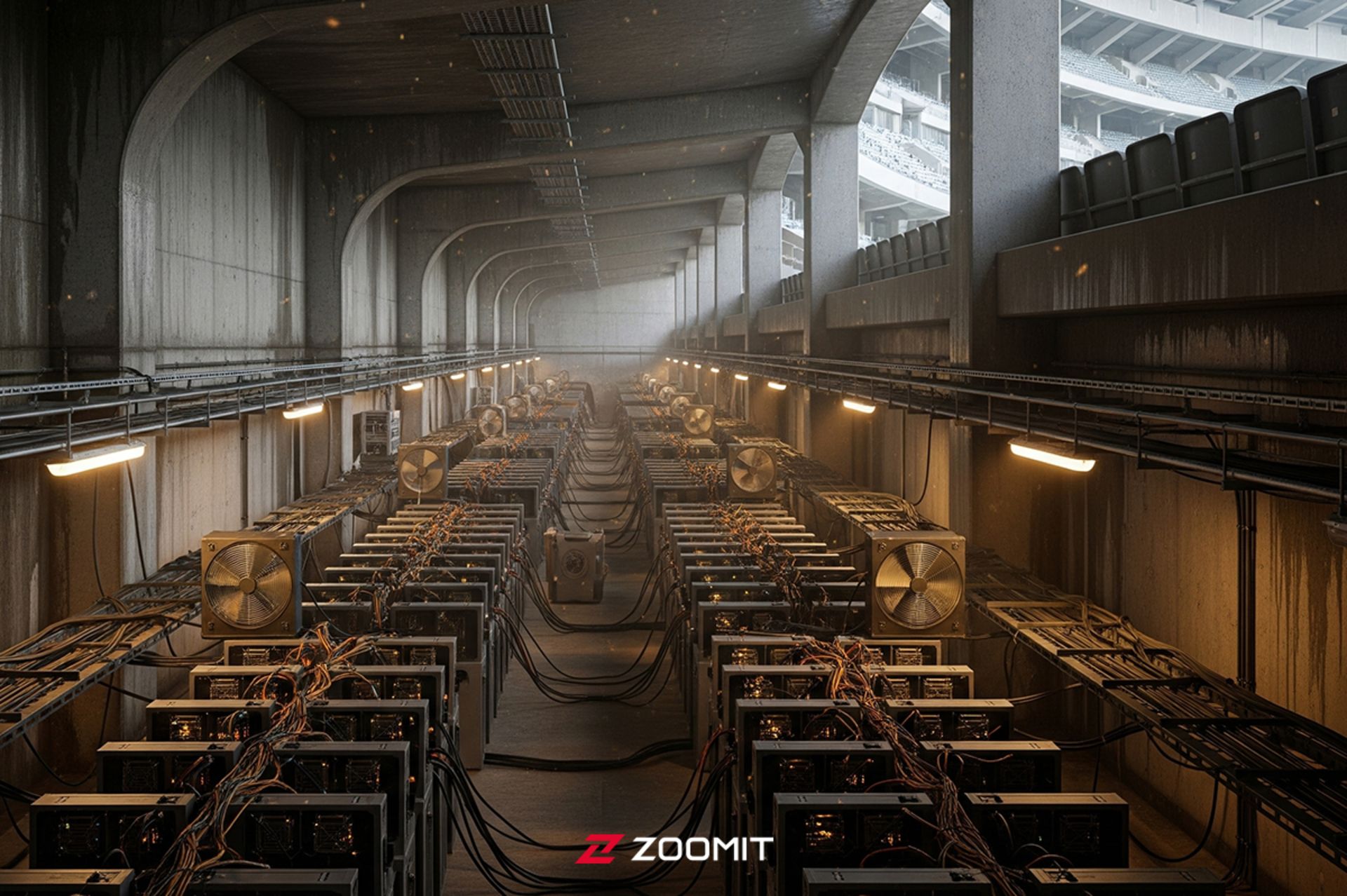 مزرعه استخراج رمزارز در تونل زیر استادیوم