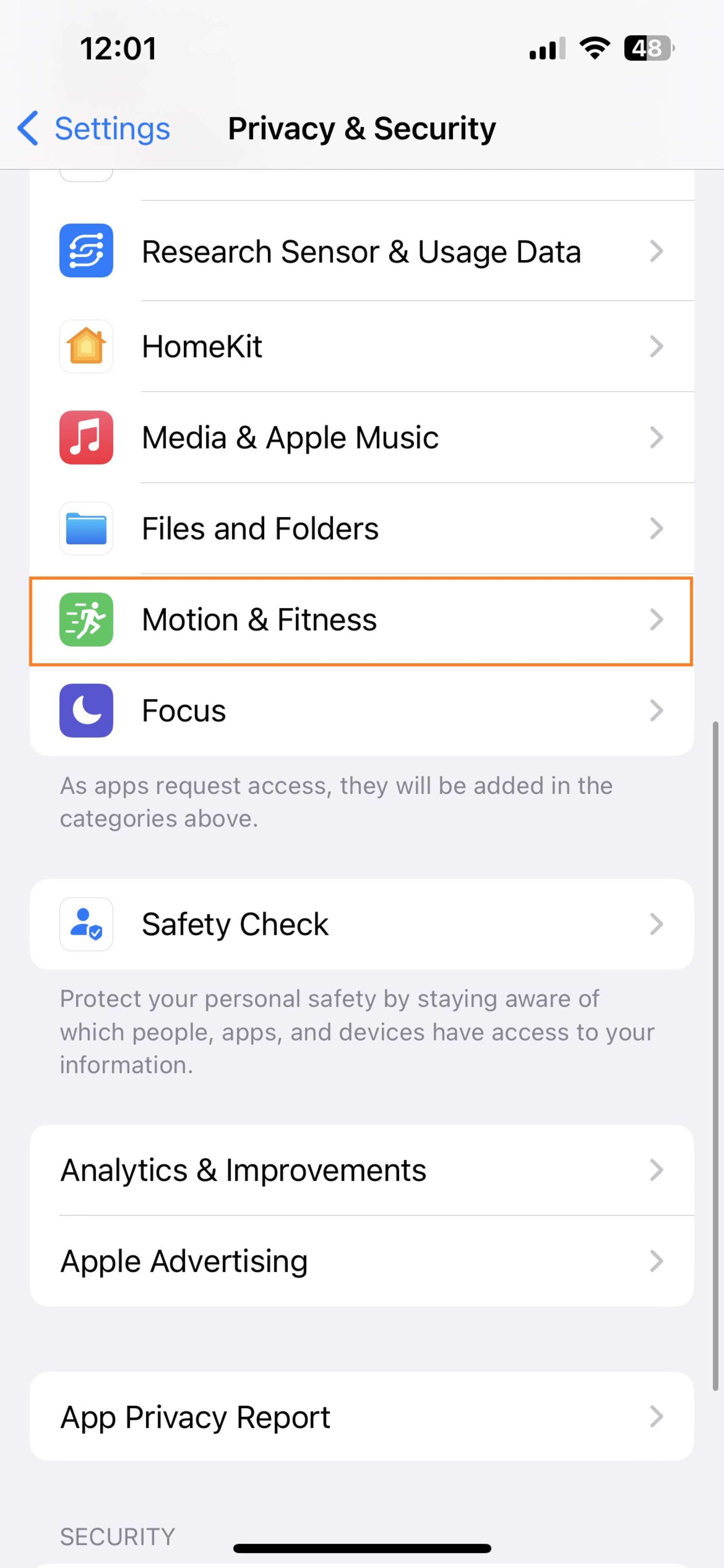 خاموش کردن Fitness Tracking