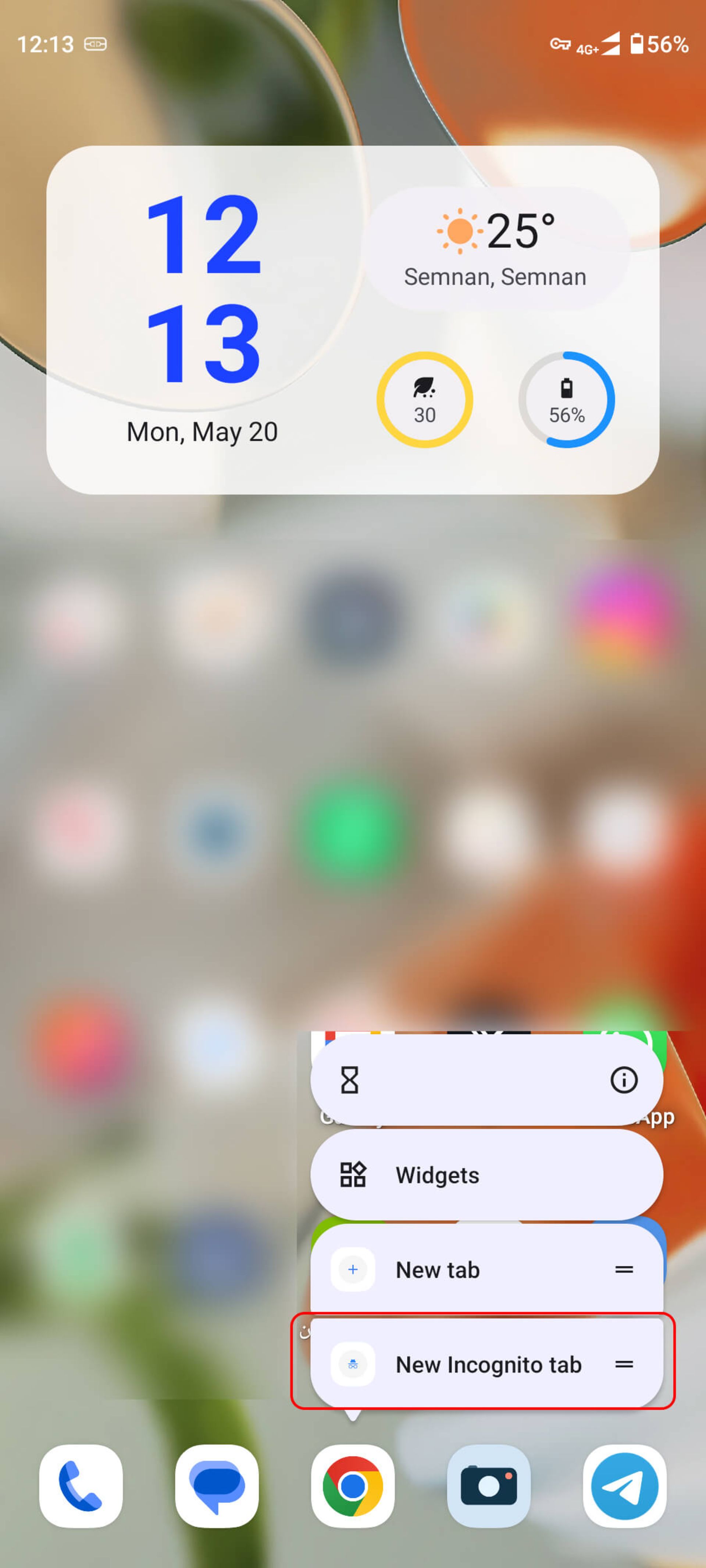 انتخاب گزینه New Incognito Tab در کروم