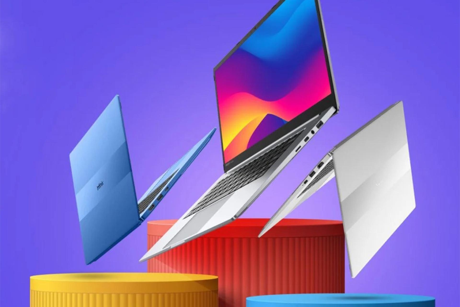 لپ تاپ اینفینیکس INBook Y2 Plus در نمای پشتی و جلویی در رنگ‌های مختلف