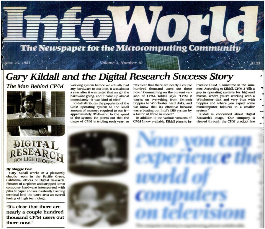 بریده مجله InfoWorld در تمجدید از CP/M و گری کیلدال