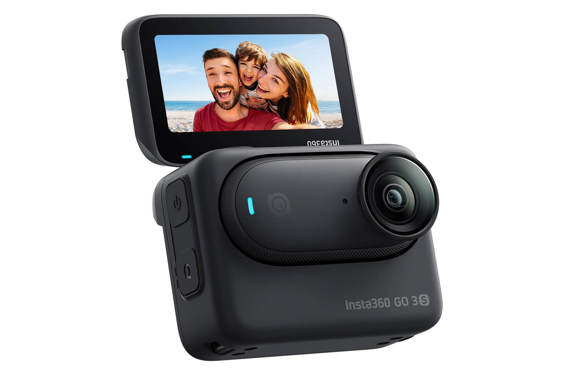 دوربین اینستا Insta360 GO 3S به همراه اکشن پاد رنگ مشکی نمای چپ