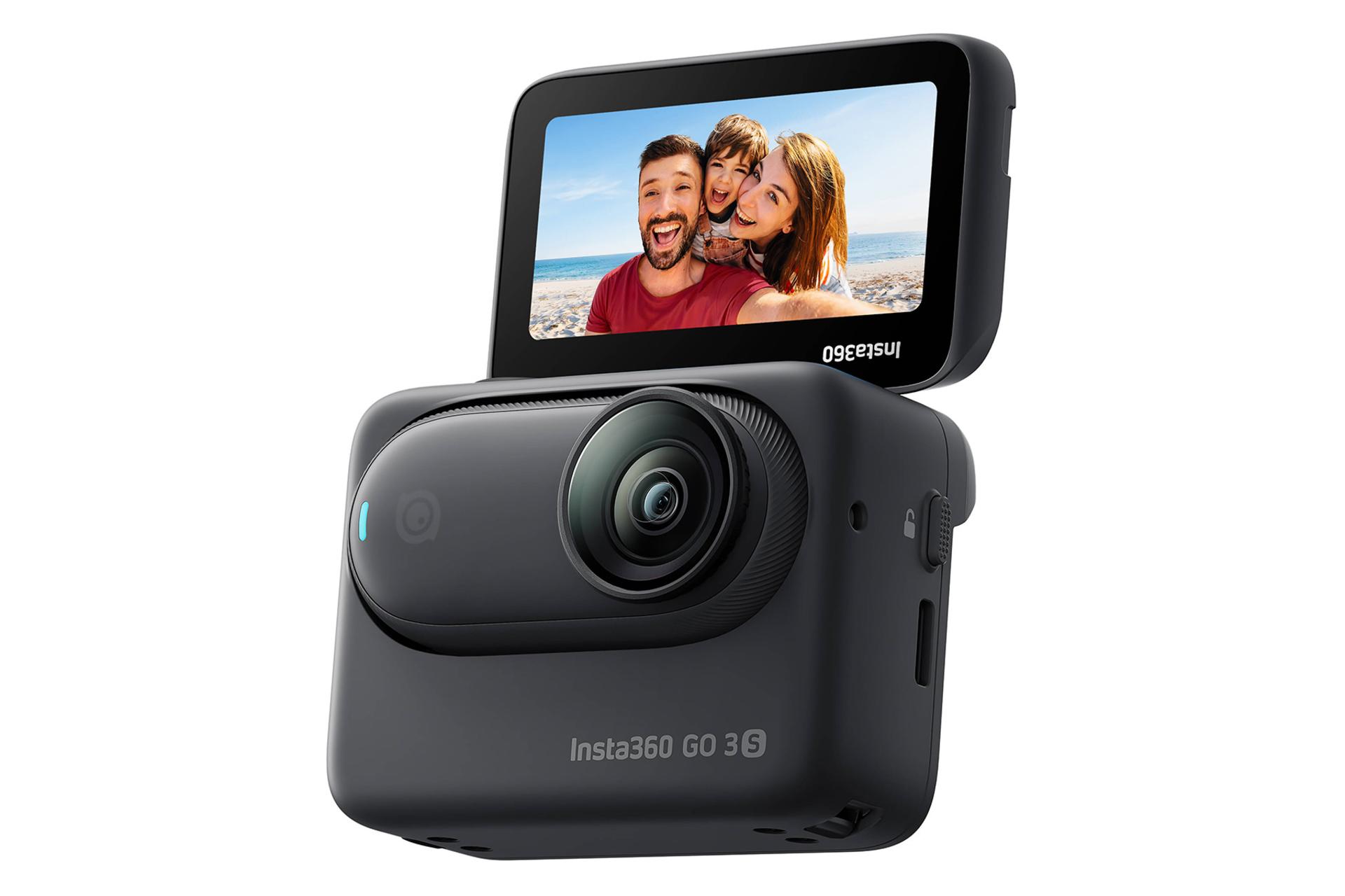 دوربین اینستا Insta360 GO 3S به همراه اکشن پاد رنگ مشکی نمای راست