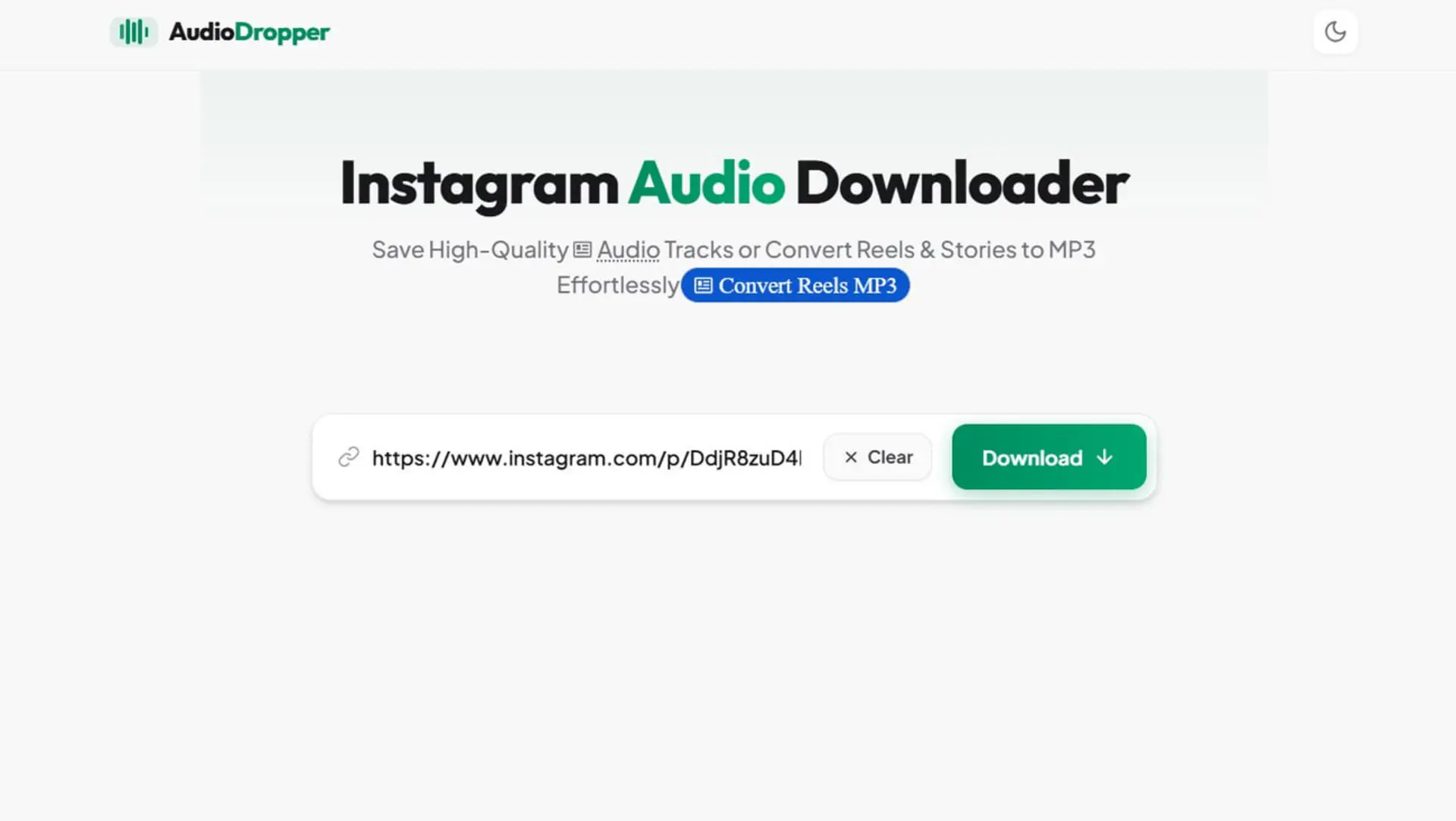 رابط کاربری سایت AudioDropper برای دانلود آهنگ و ریلز اینستاگرام
