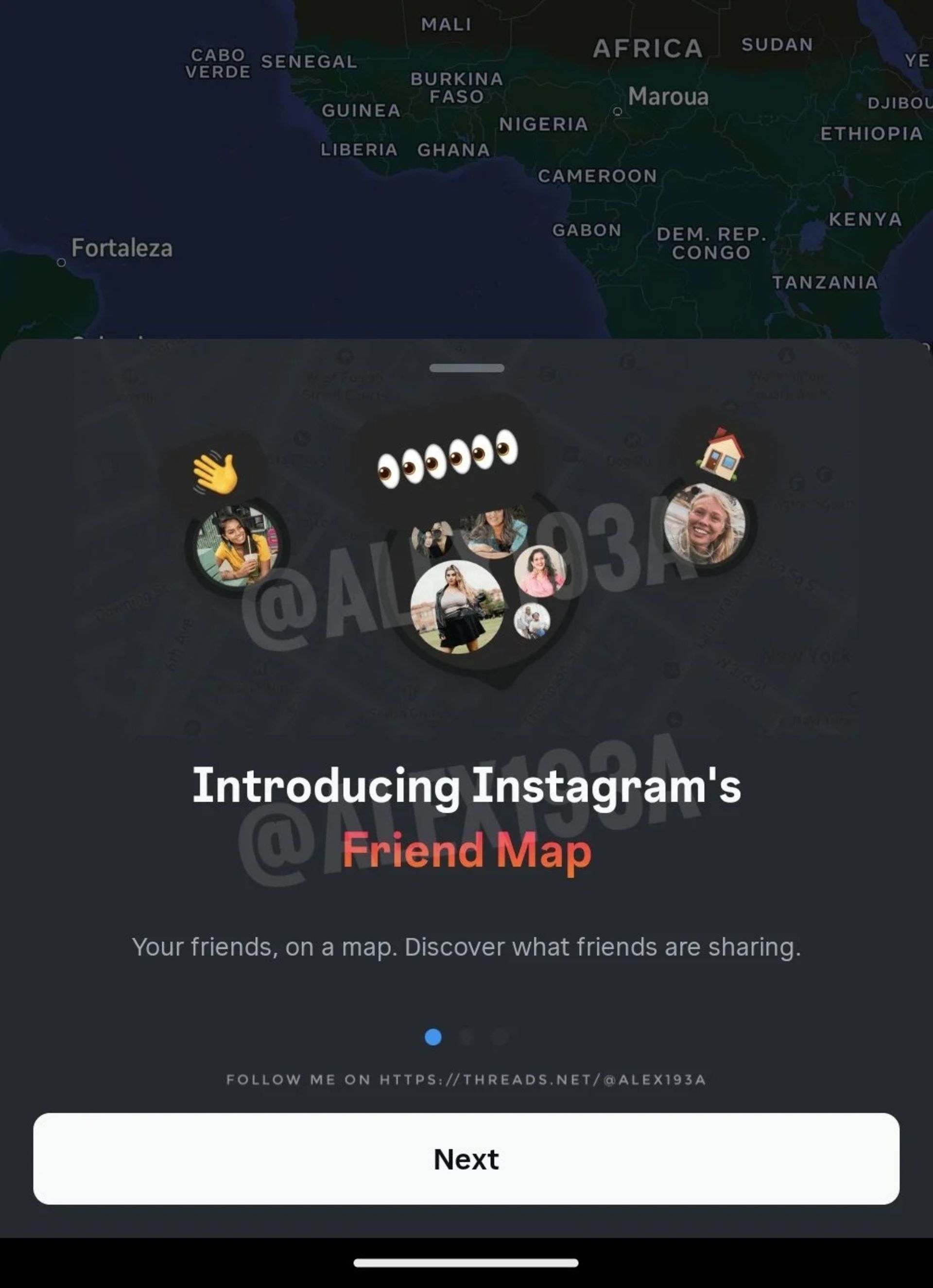 اسکرین‌شات از منوی Friend Map در اینستاگرام