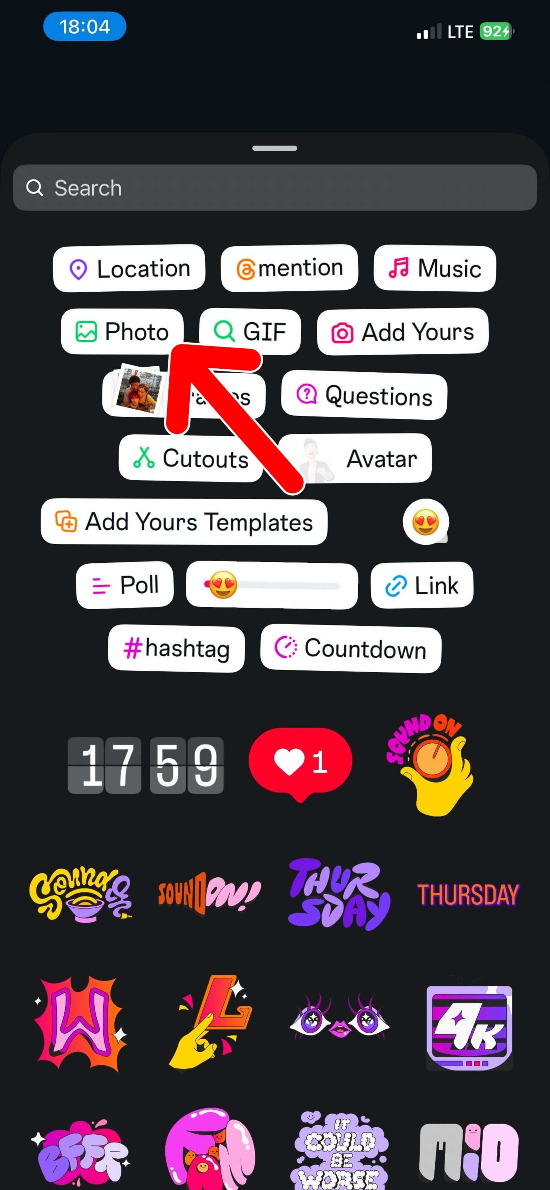 بخش انتخاب عکس در استوری اینستاگرام