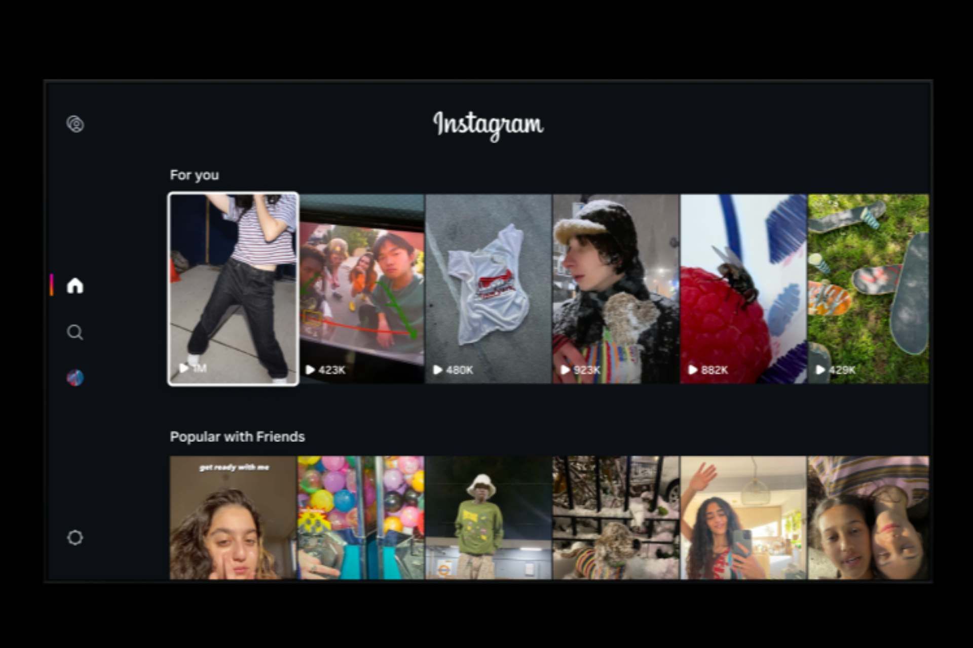 دسته‌بندی ریلز در اپلیکیشن Instagram for TV