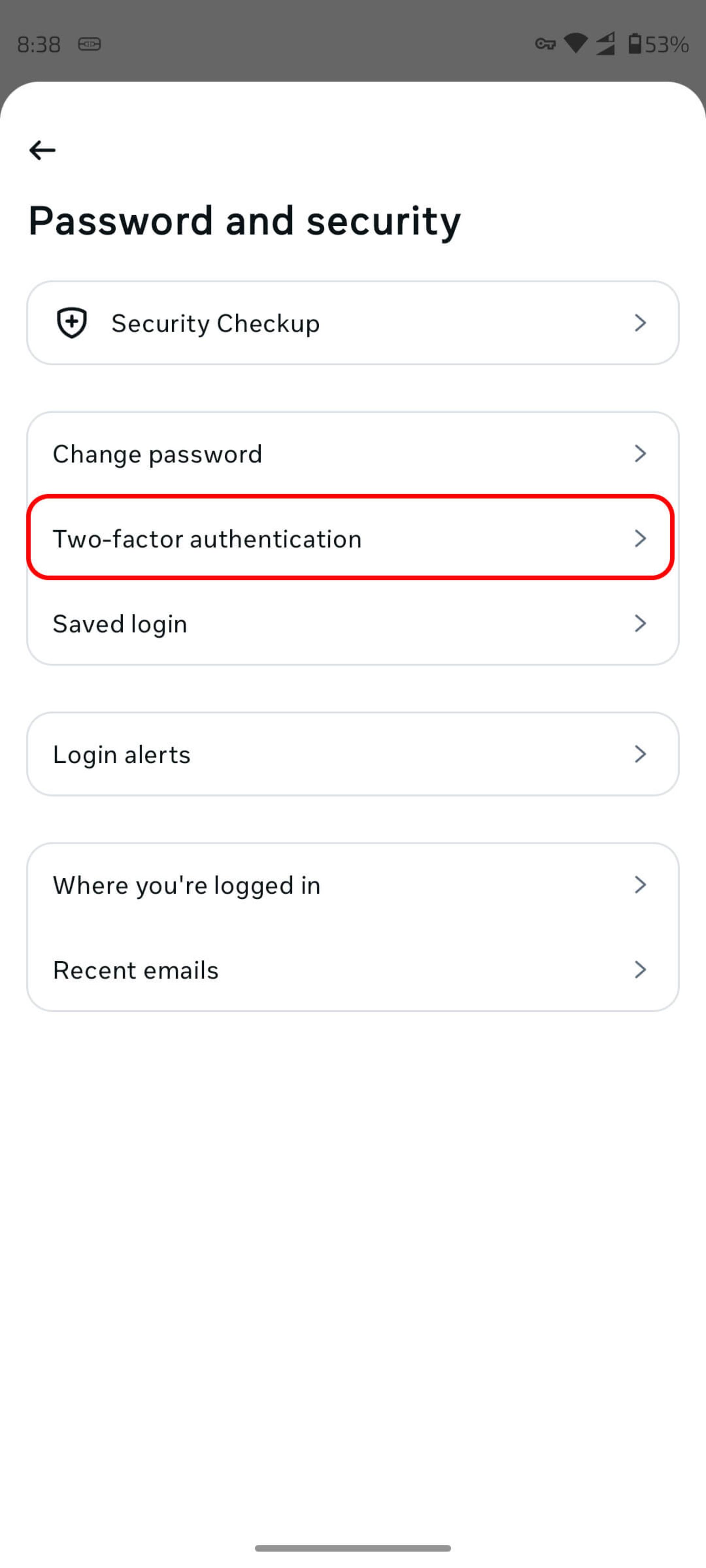 صفحه Password and security (رمز عبور و امنیت) اینستاگرام