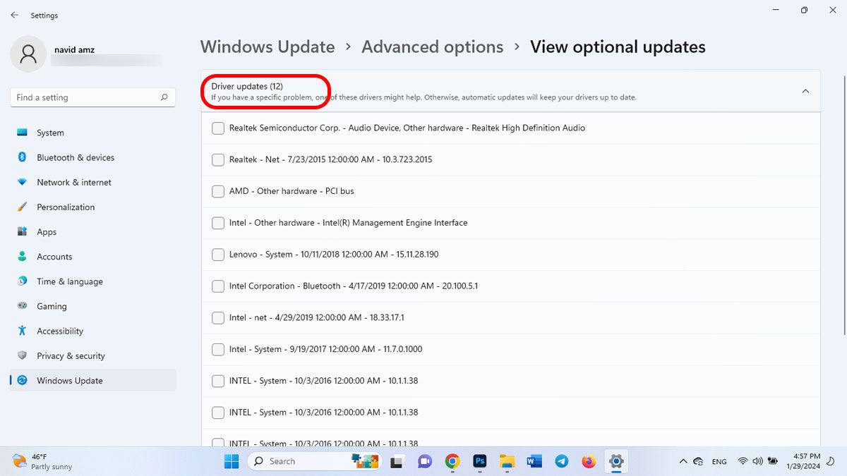 گزینه&zwnj;&zwnj; advanced options  در صفحه&zwnj;  به&zwnj; روزرسانی ویندوز (windows update)