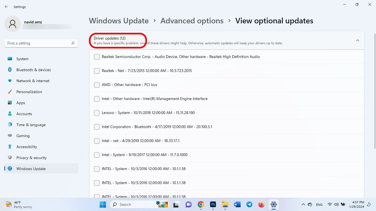 گزینه‌‌ advanced options  در صفحه‌  به‌ روزرسانی ویندوز (windows update)