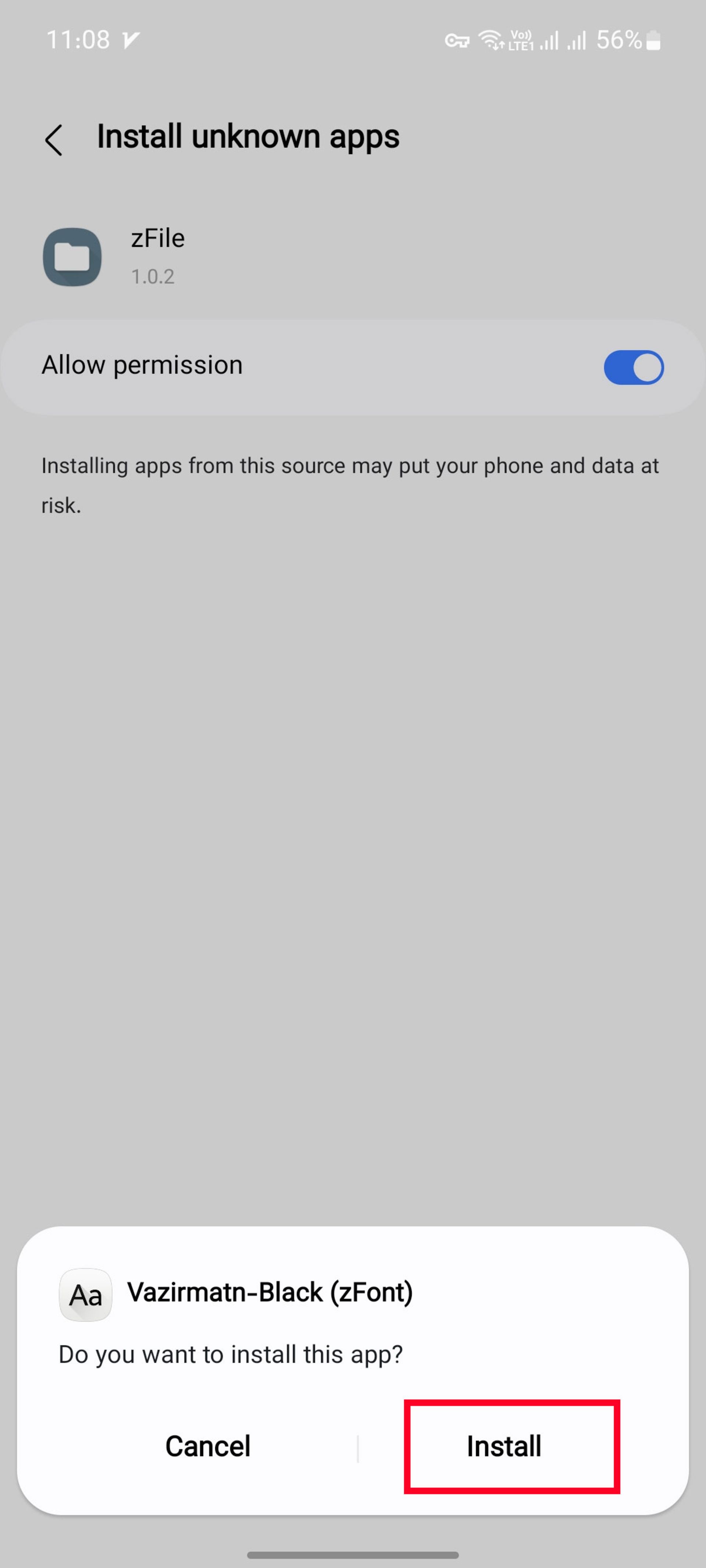 صفحه‌ی Install Unknown apps