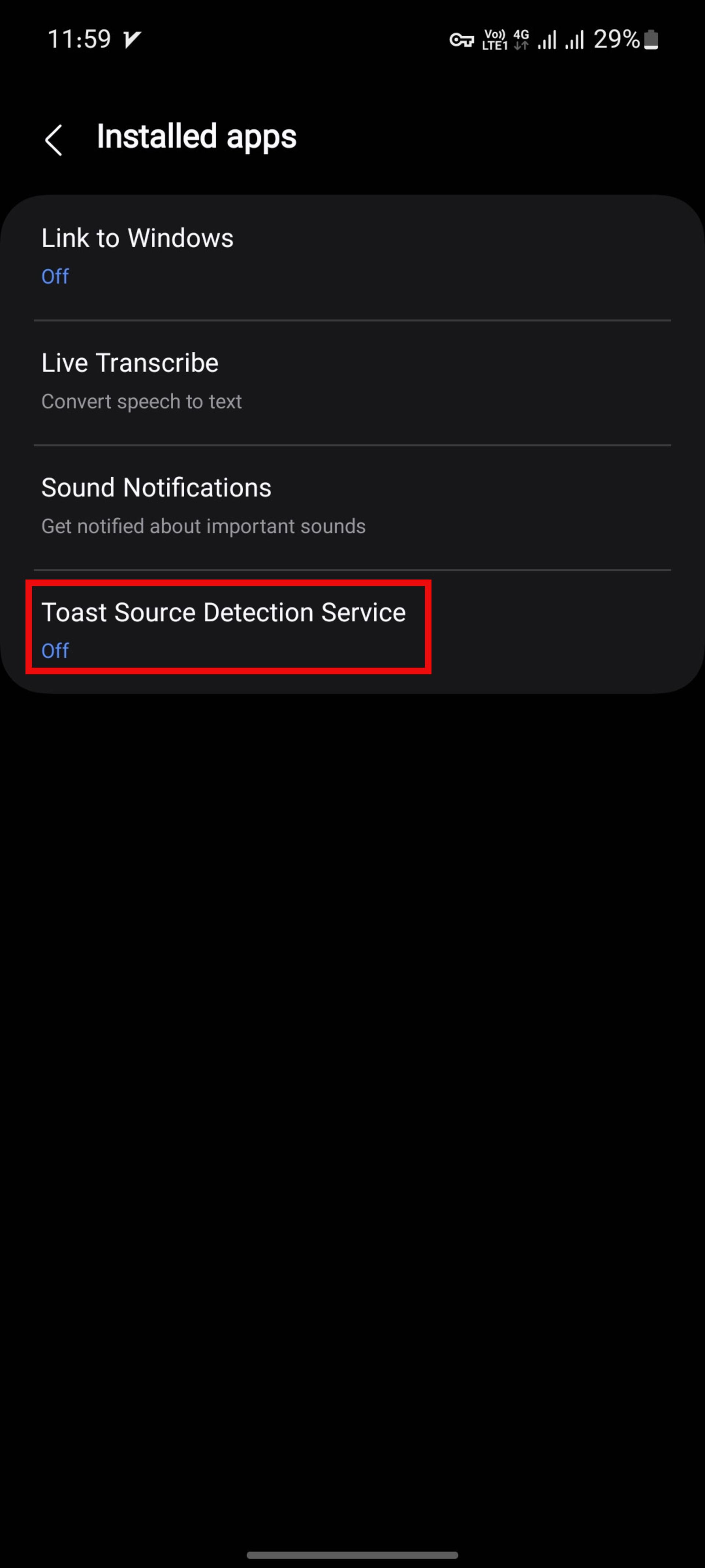 تنظیمات Installed apps