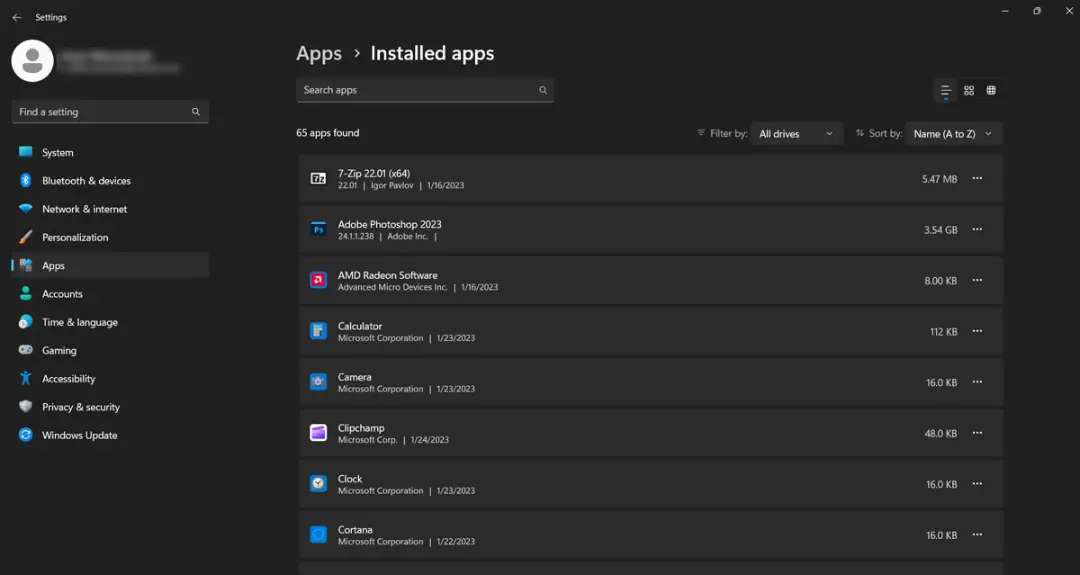 پنجره‌ی Installed app