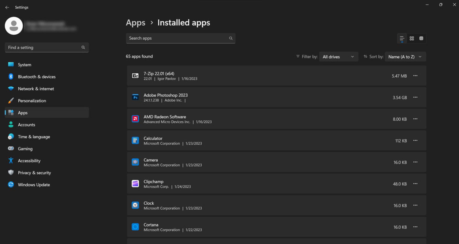 پنجره‌ی Installed app