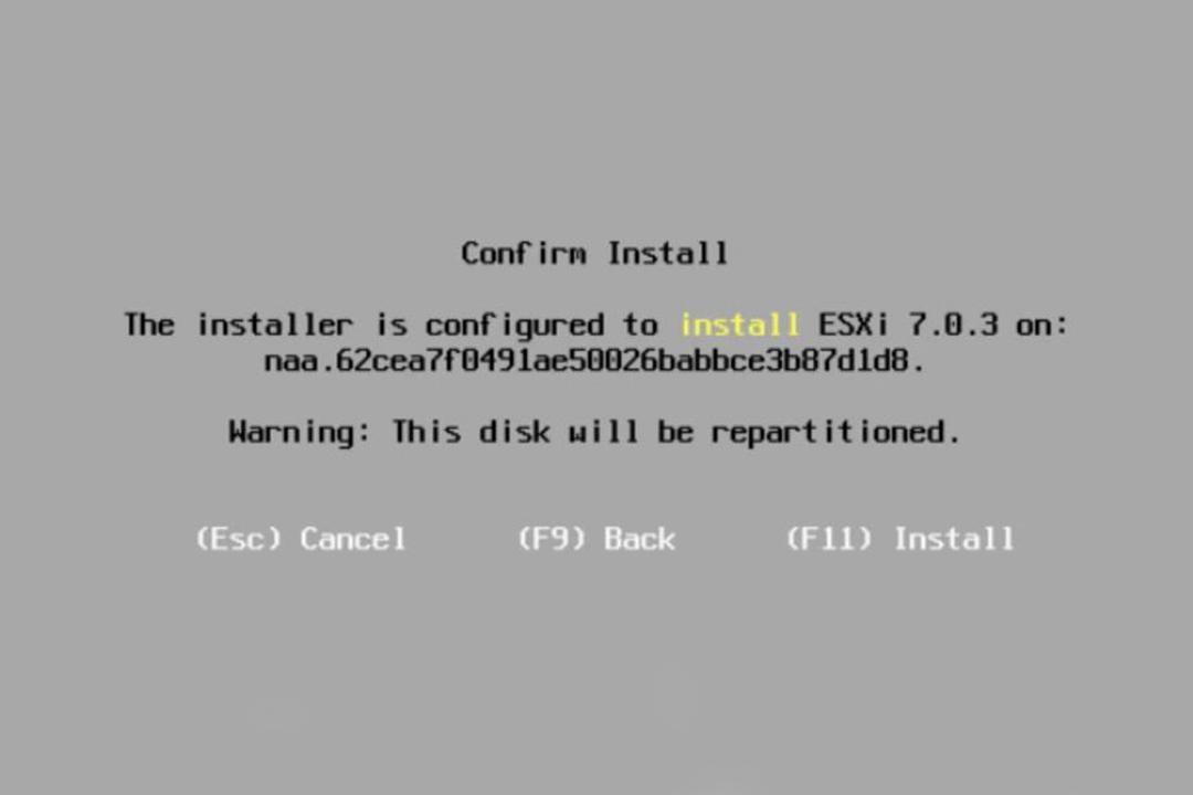 مرحله هشتم نصب نرم‌افزار ESXi