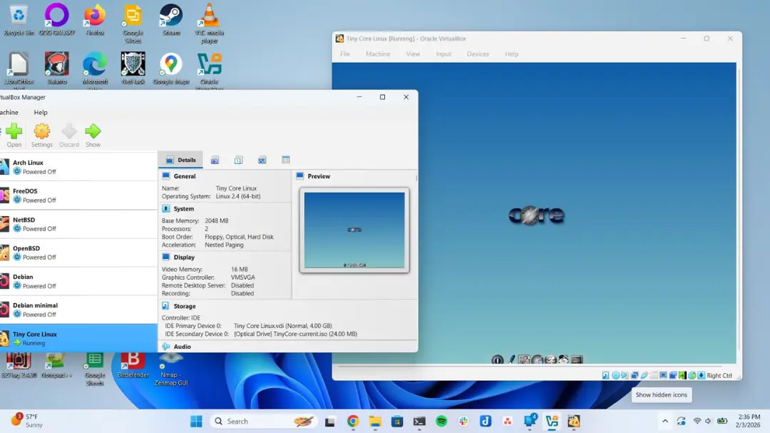اجرای سیستم‌عامل Tiny Core Linux (Tiny Core Linux) در محیط مجازی VirtualBox