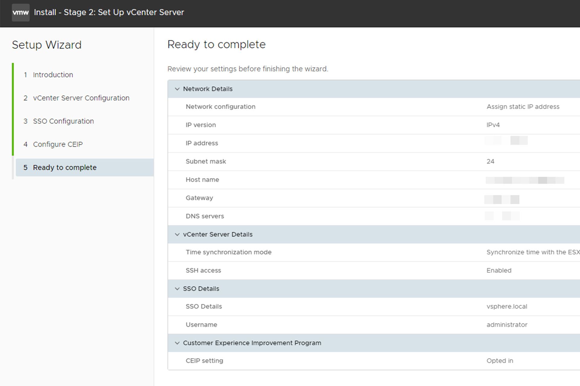 نصب VMware vCenter Server مرحله بیستم