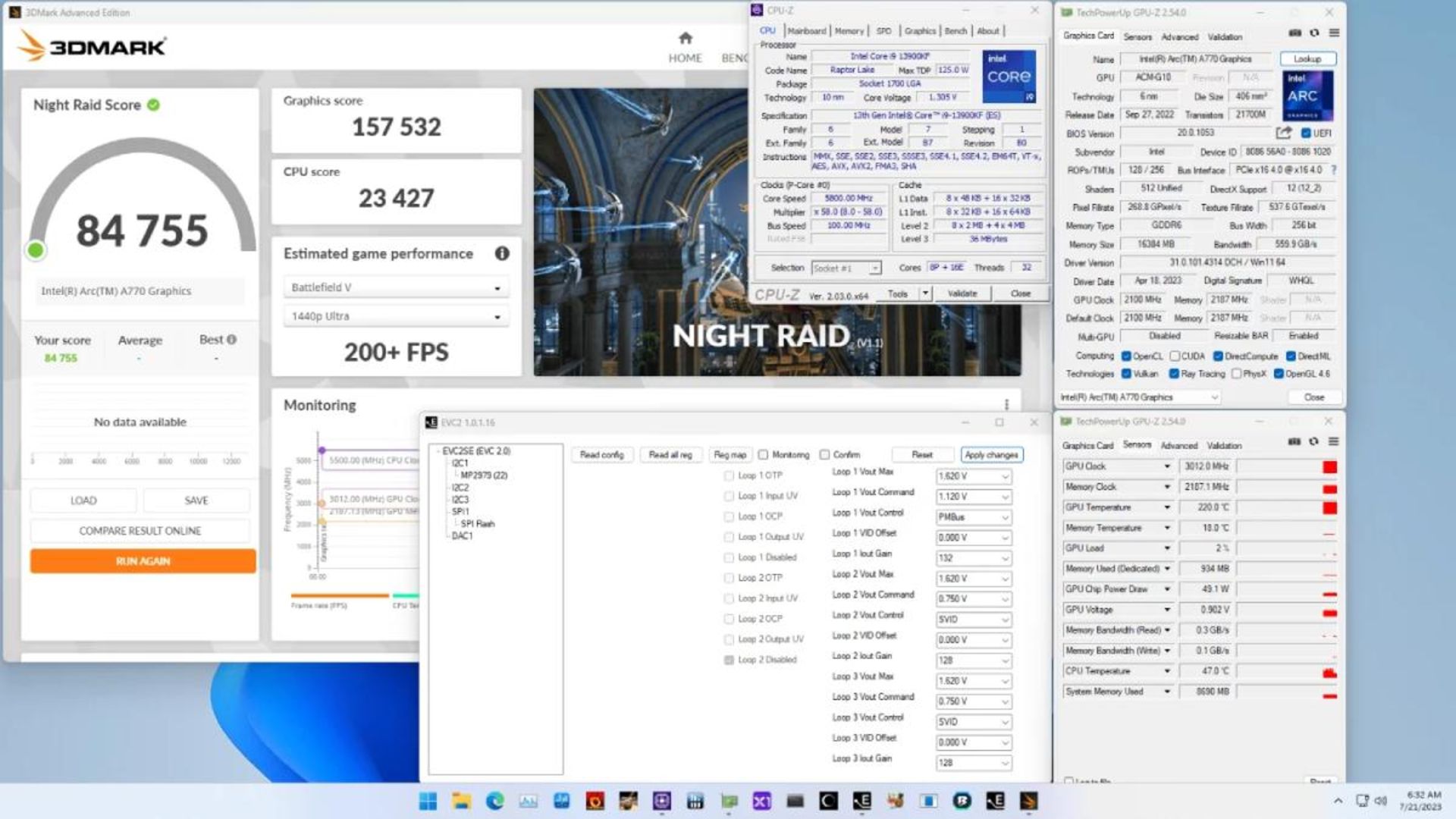 امتیاز 3dmark نسخه اورکلاک کارت گرافیک اینتل Arc A770