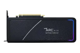 نمای بک‌پلیت کارت گرافیک اینتل آرک A770 با نمایش لوگو و کانکتور PCIe