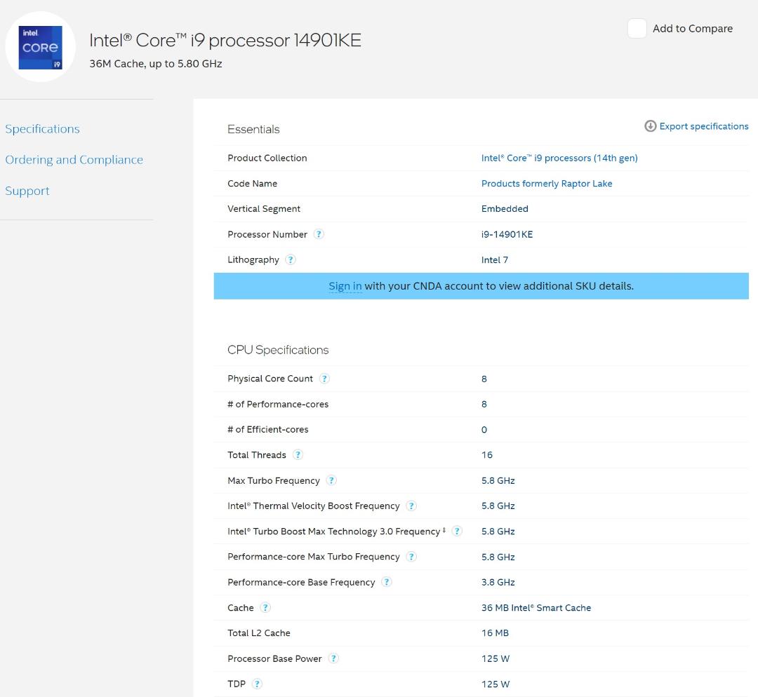 مشخصات core i9 14901ke اینتل