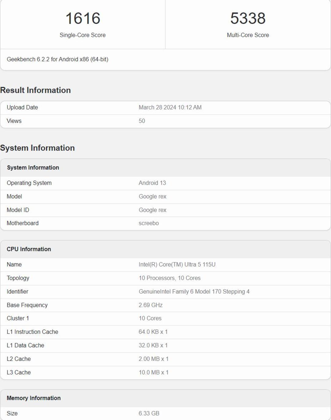 مشخصات و امتیاز پردازنده اینتل Core Ultra 5 155U
