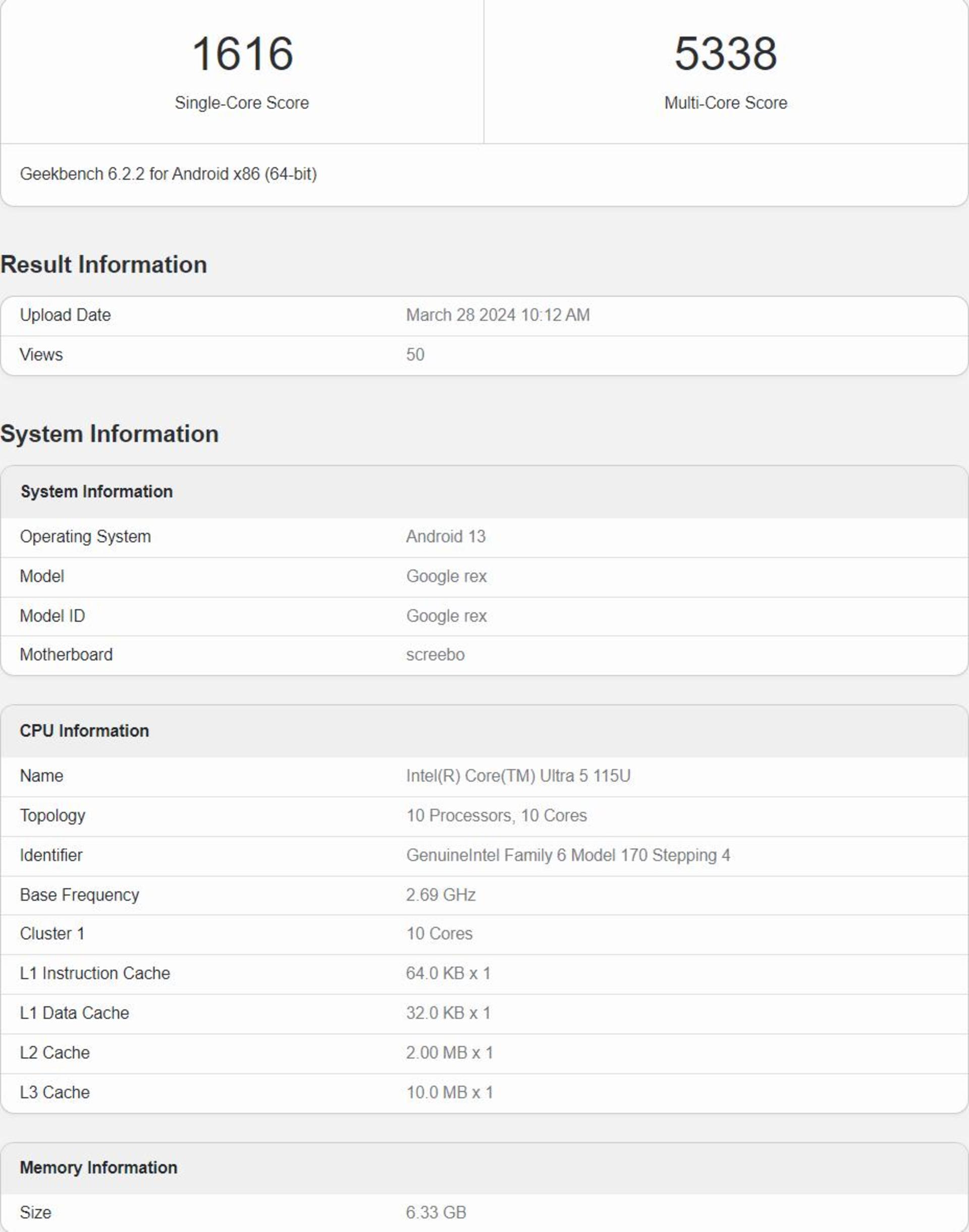 مشخصات و امتیاز پردازنده اینتل Core Ultra 5 155U