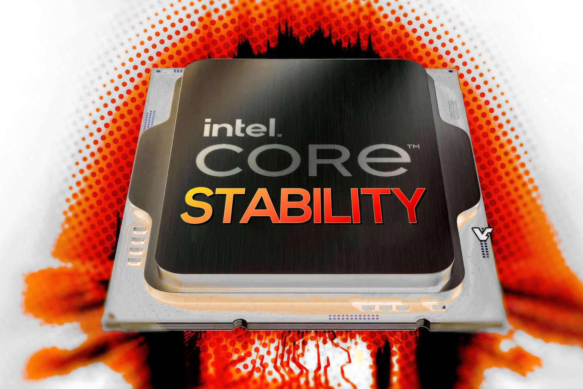 پردازنده اینتل با زمینه قرمز با نوشته‌ی intel core stability