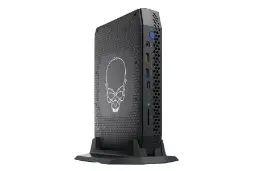 نمای کلی کامپیوتر کوچک NUC 11 Enthusiast Kit اینتل و نمایش حالت ایستاده و پایه